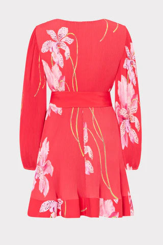Milly Liv Floral Pleat Dress - Red Floral
