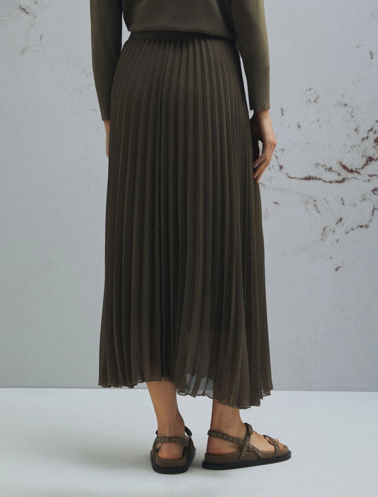 Marella Plissé-Pleated Mesh Calf-Length Skirt