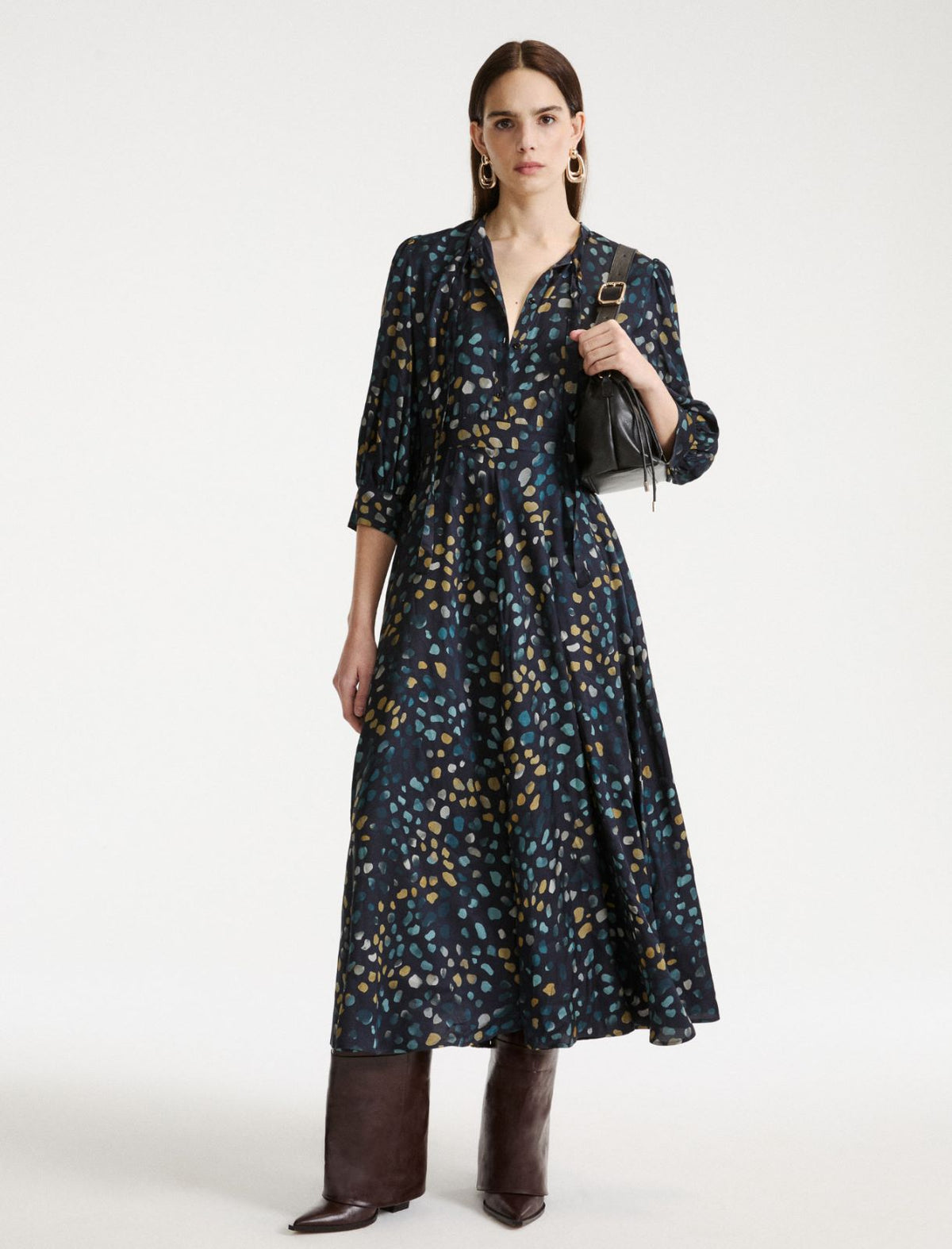 Marella Shirt dress with ribbon ties - NAVY