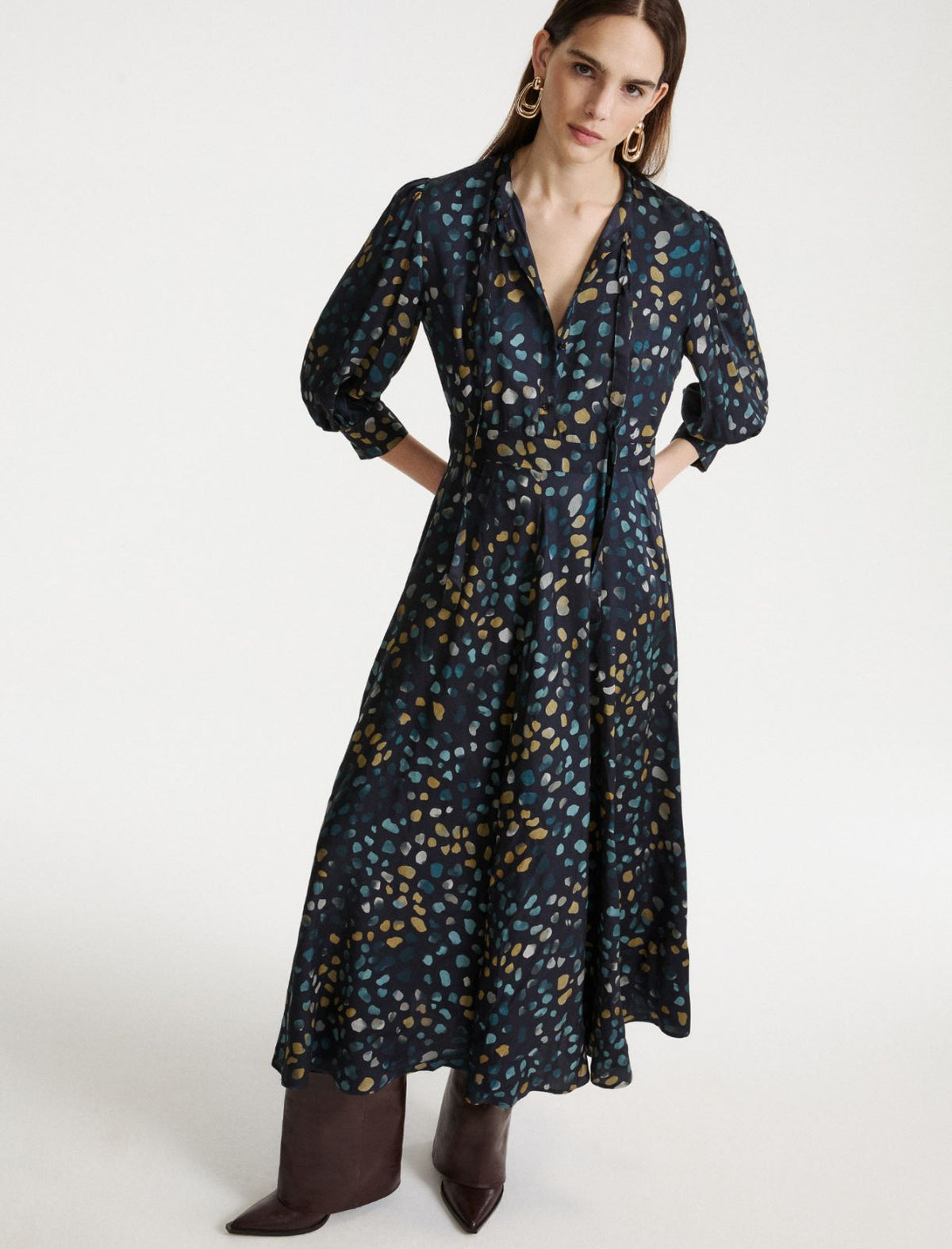 Marella Shirt dress with ribbon ties - NAVY