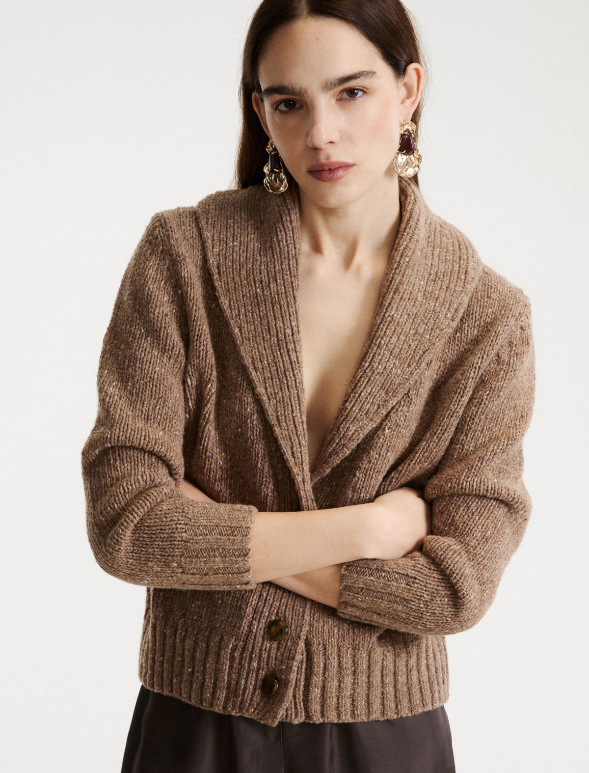 Marella Wool-blend button-front cardigan - HAZELNUT BROWN