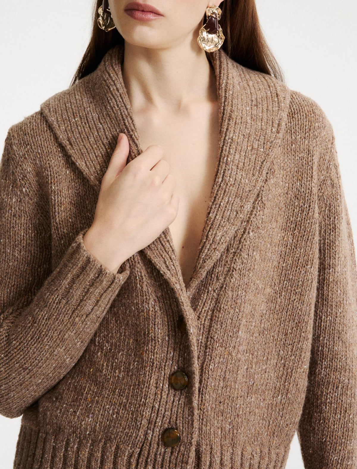 Marella Wool-blend button-front cardigan - HAZELNUT BROWN