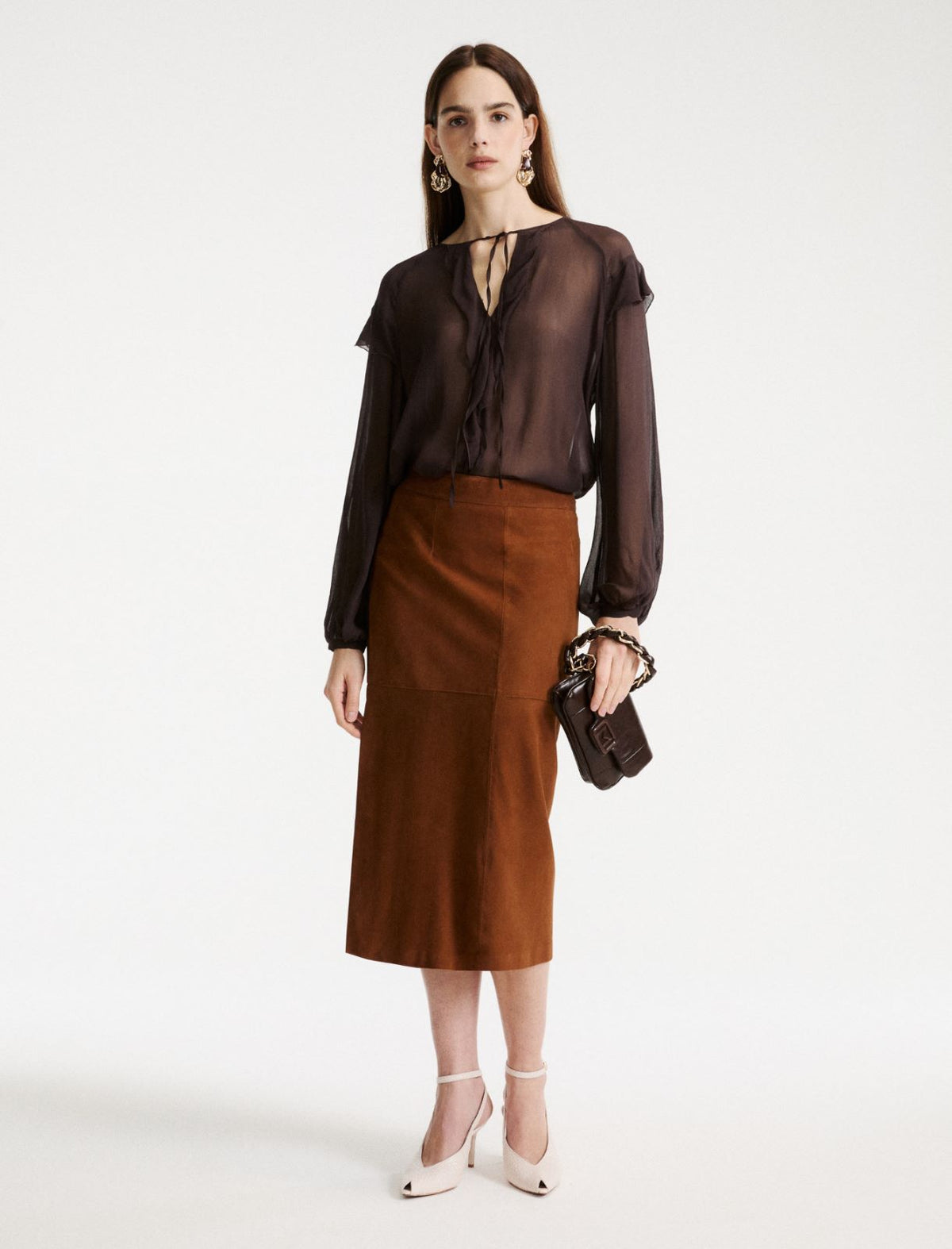 Marella Suede pencil skirt - COGNAC