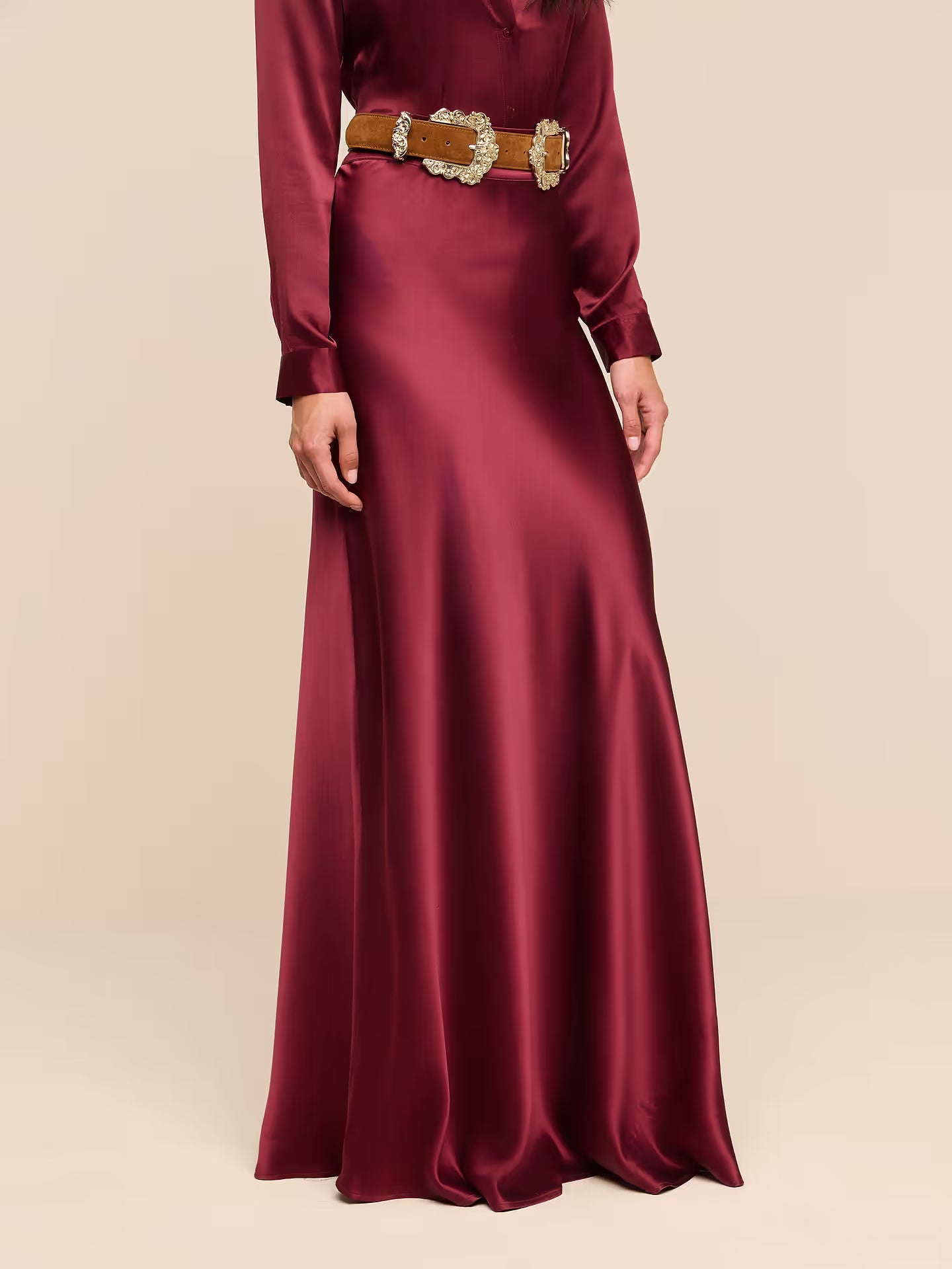 L'Agence Ryker Silk Maxi Skirt - Merlot