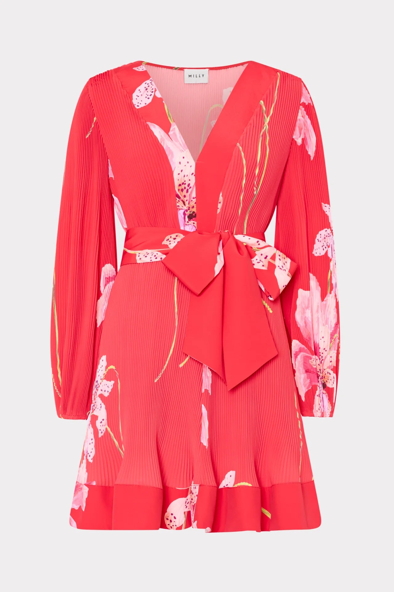 Milly Liv Floral Pleat Dress - Red Floral