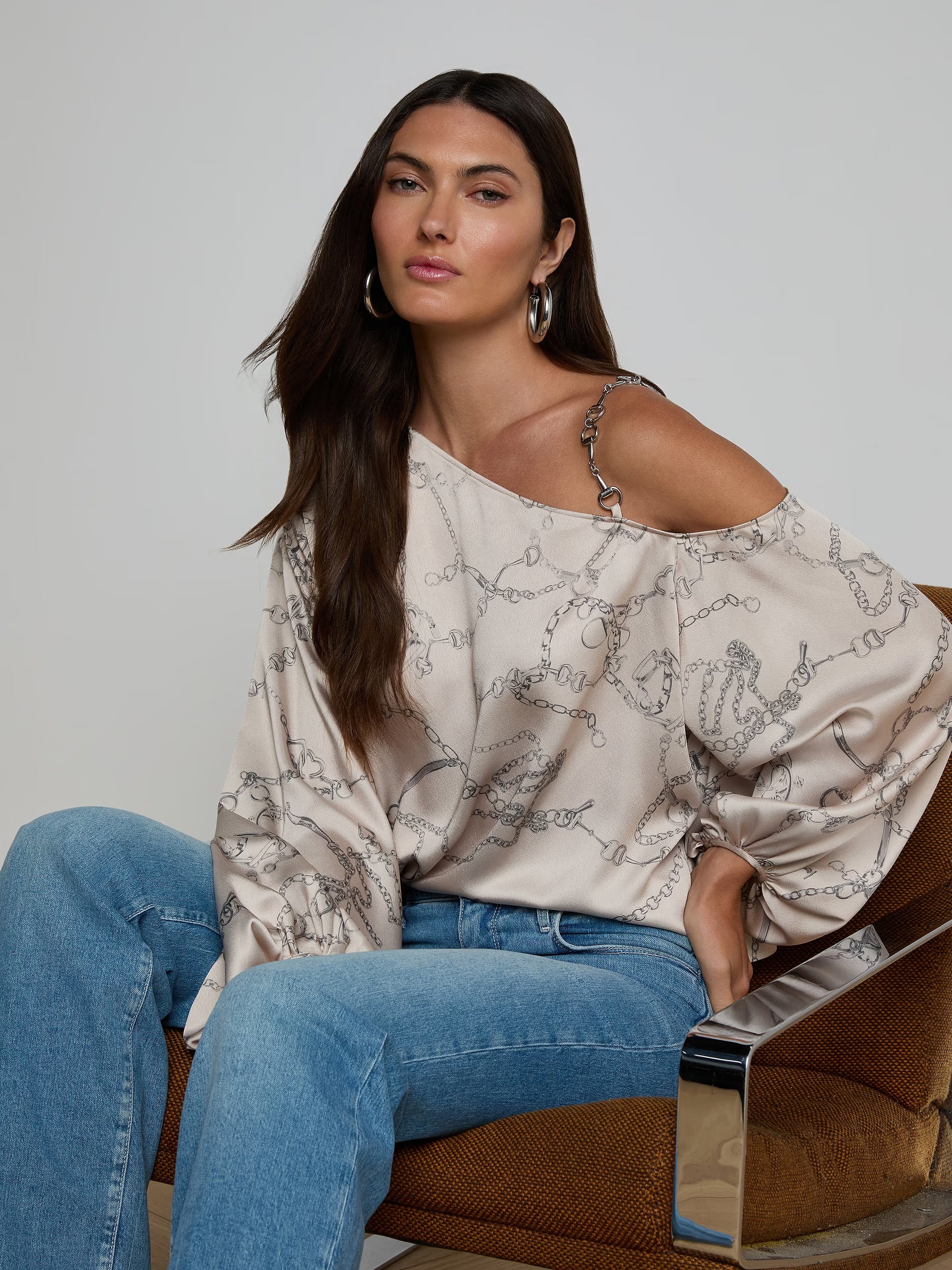 L'Agence Asami Chain One-Shoulder Blouse