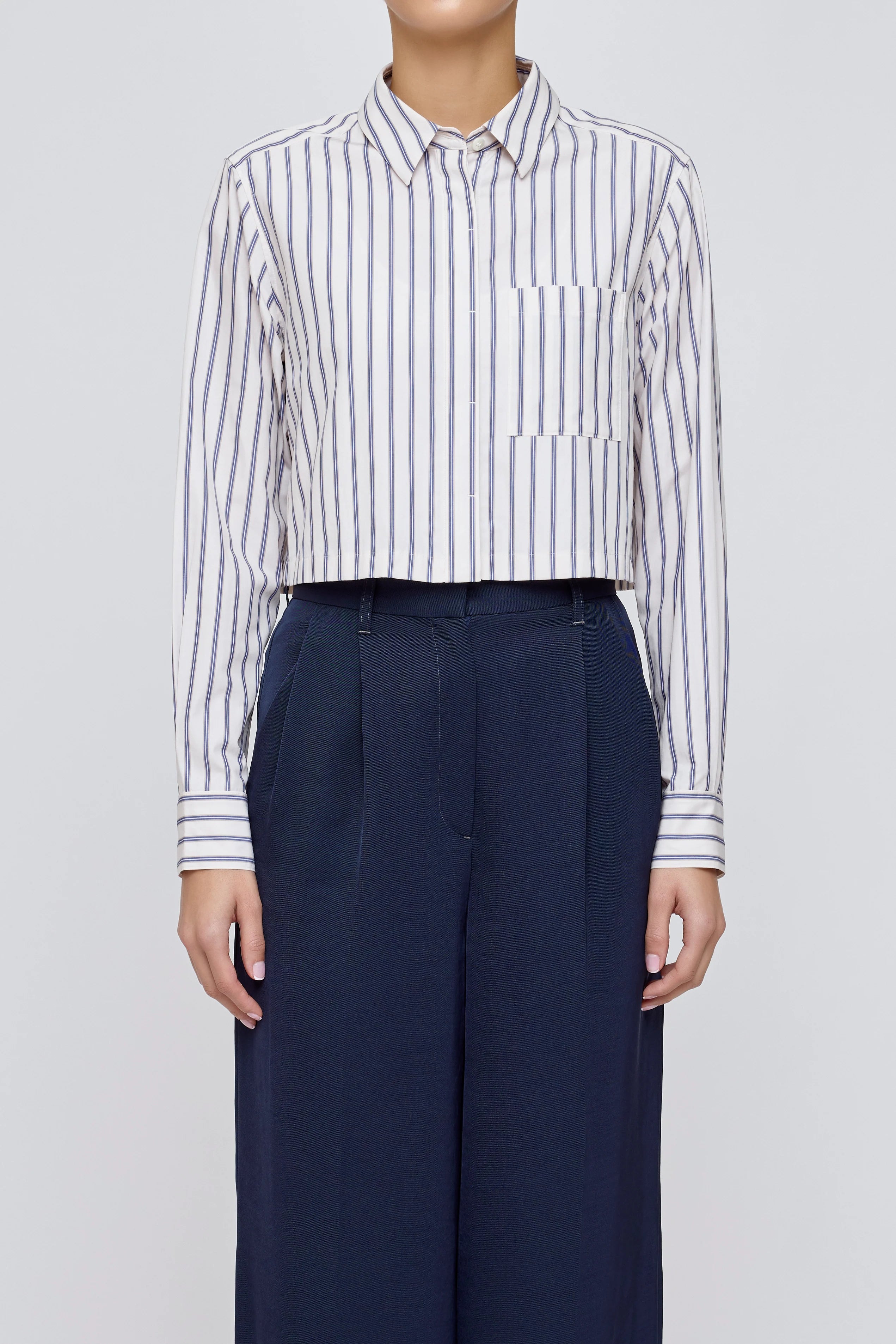 Moussy Basic Striped Cropped Shirt