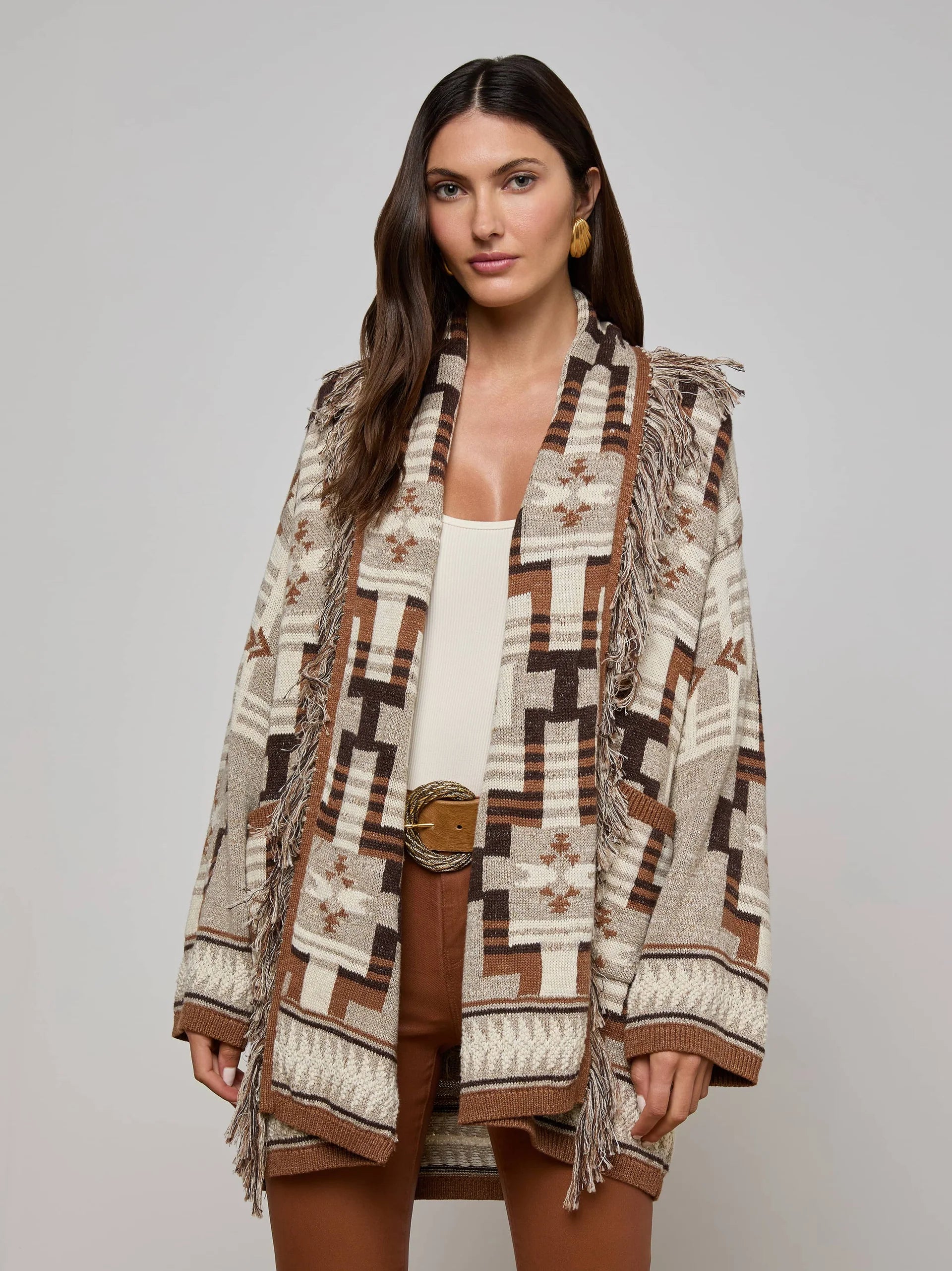 Jair Jacquard Fringe Cardi