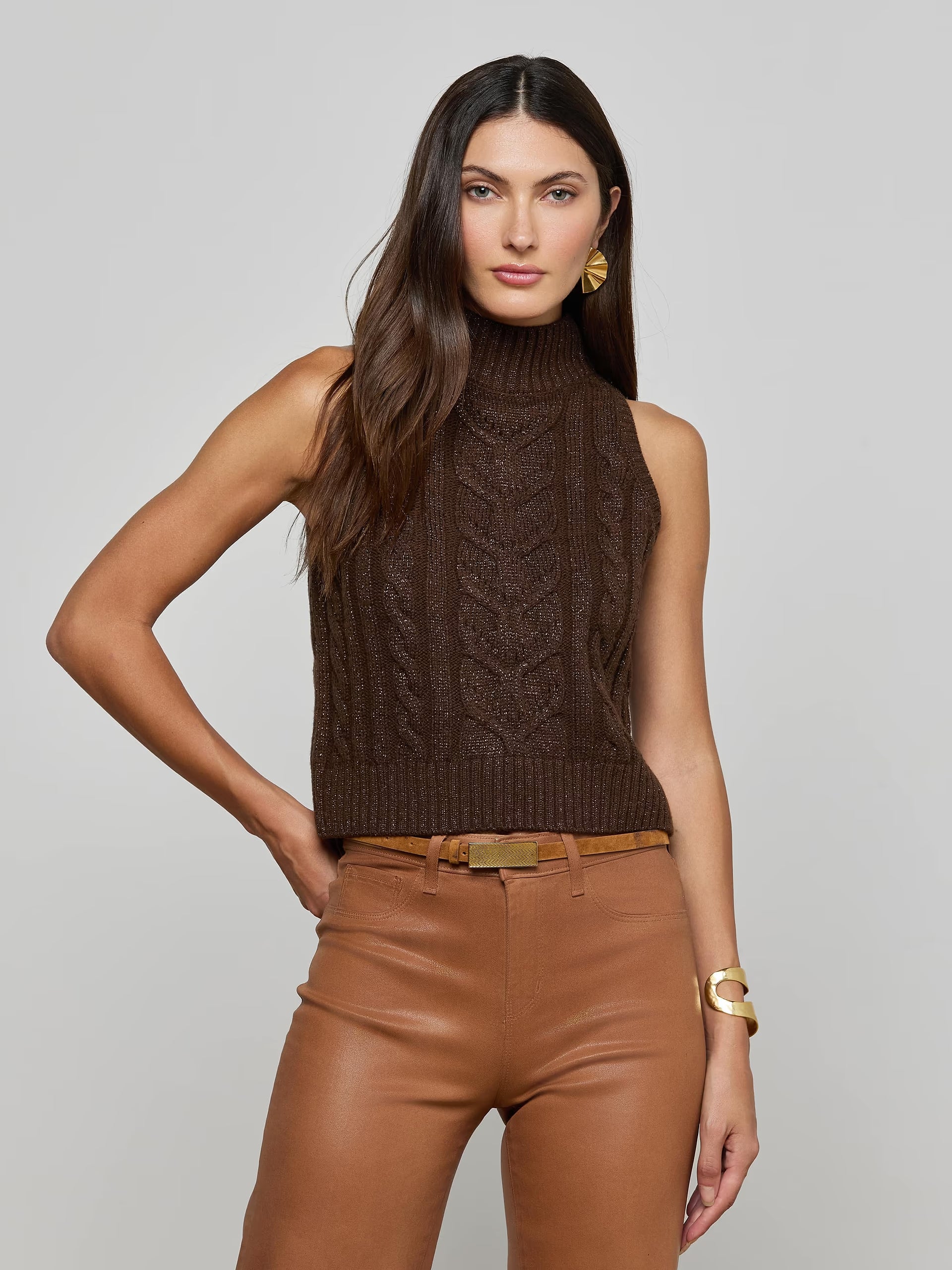 Bellini Cable Turtleneck-Dark Brown