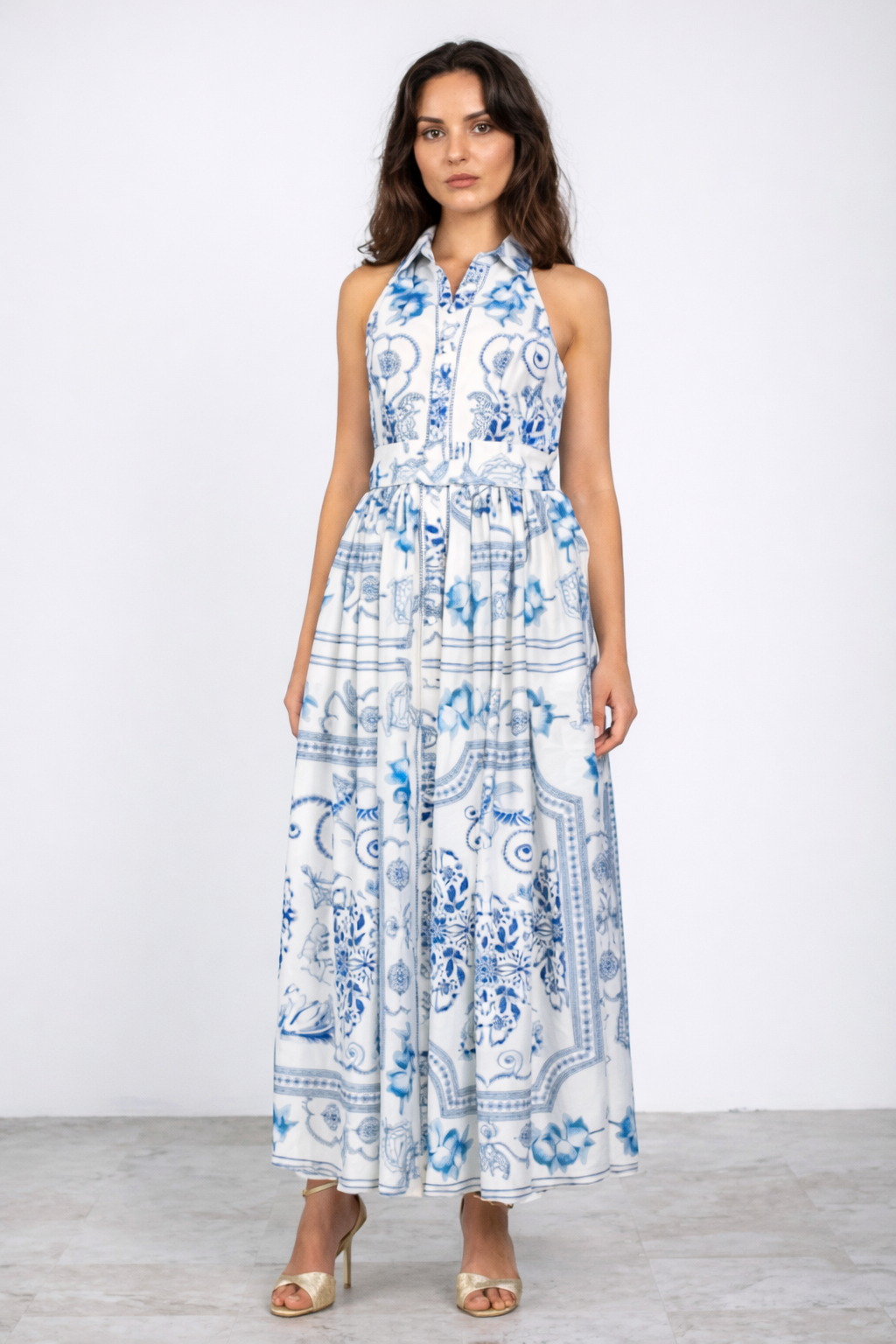 Marilyn Maxi Dress - White/Blue