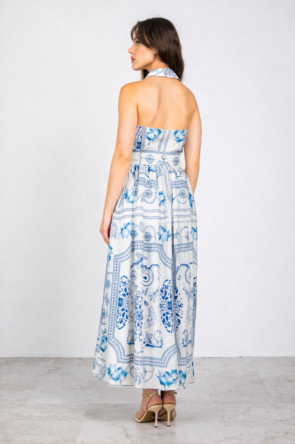 Marilyn Maxi Dress - White/Blue