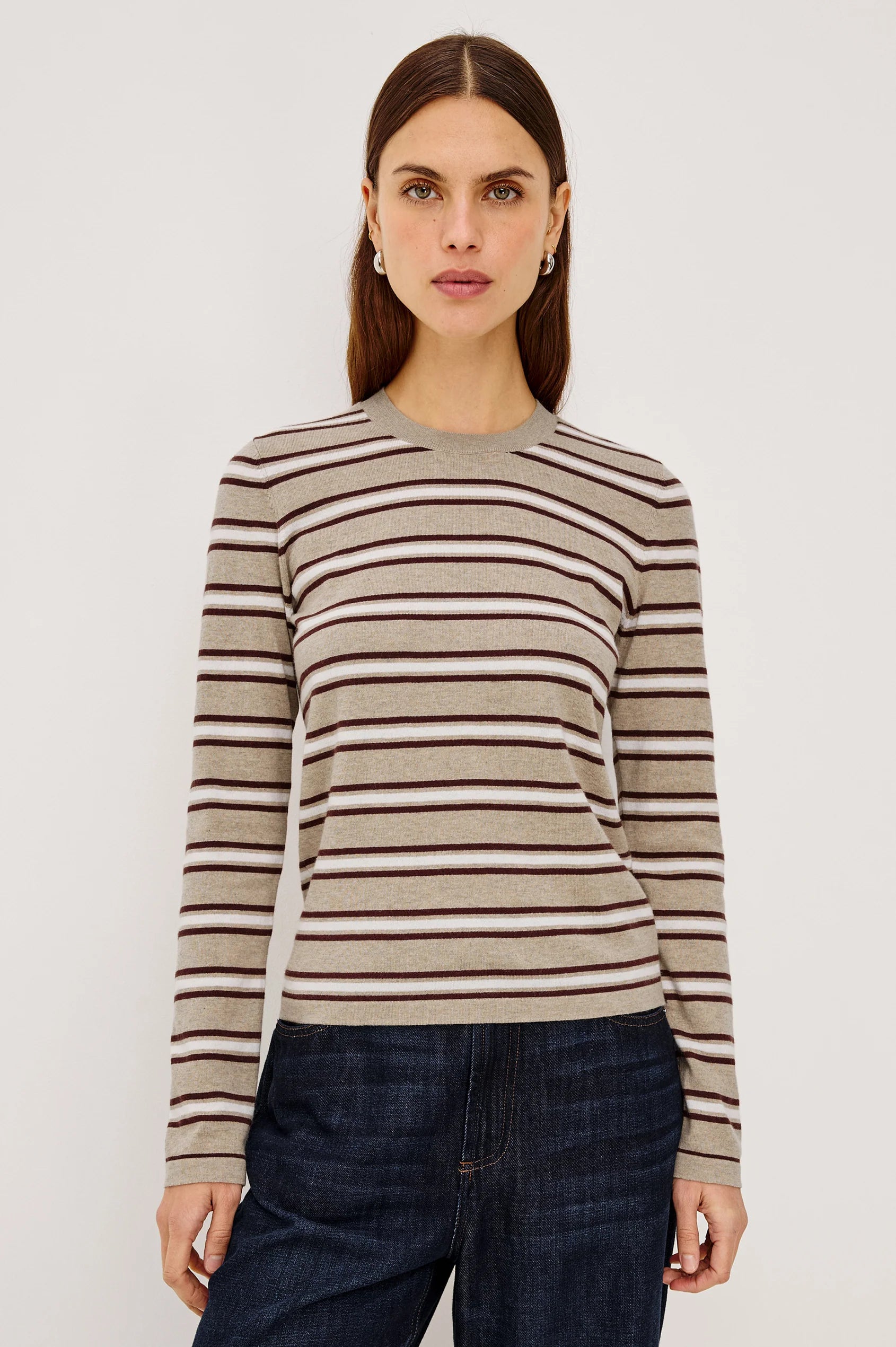 Rails Davie Long-Sleeve Stripe Sweater - Heather Oat Stripe