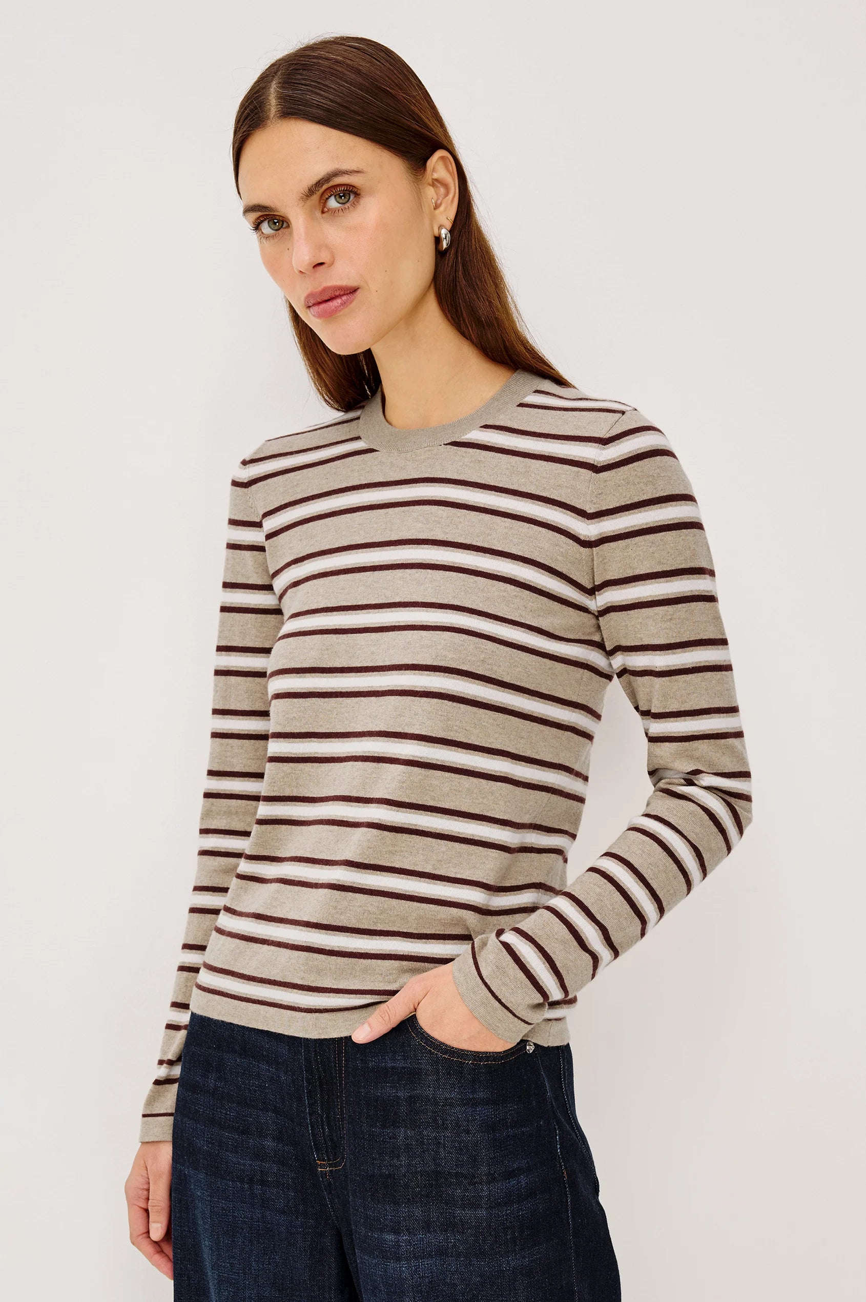 Rails Davie Long-Sleeve Stripe Sweater - Heather Oat Stripe