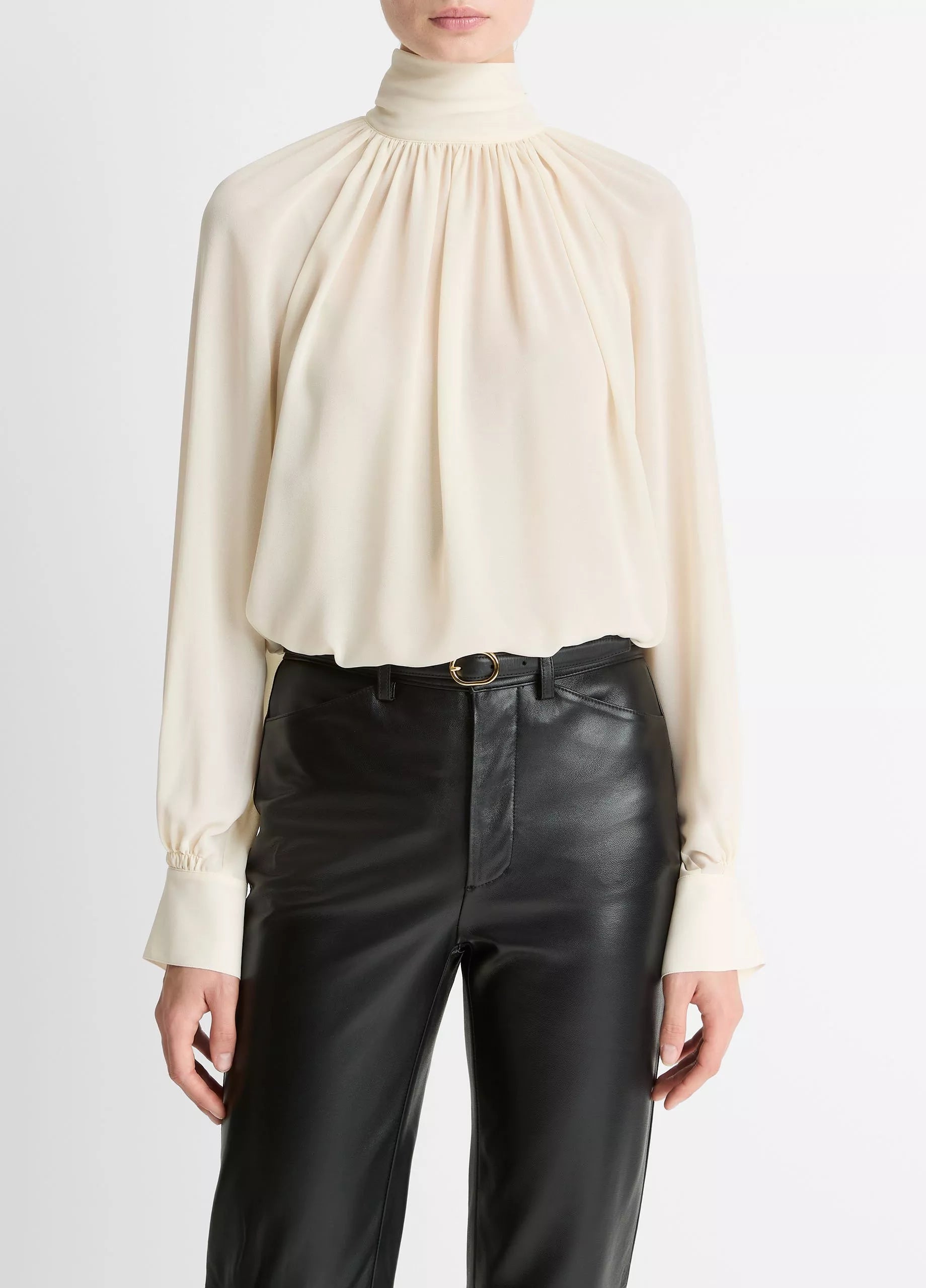 Gathered Draped Neck Blouse