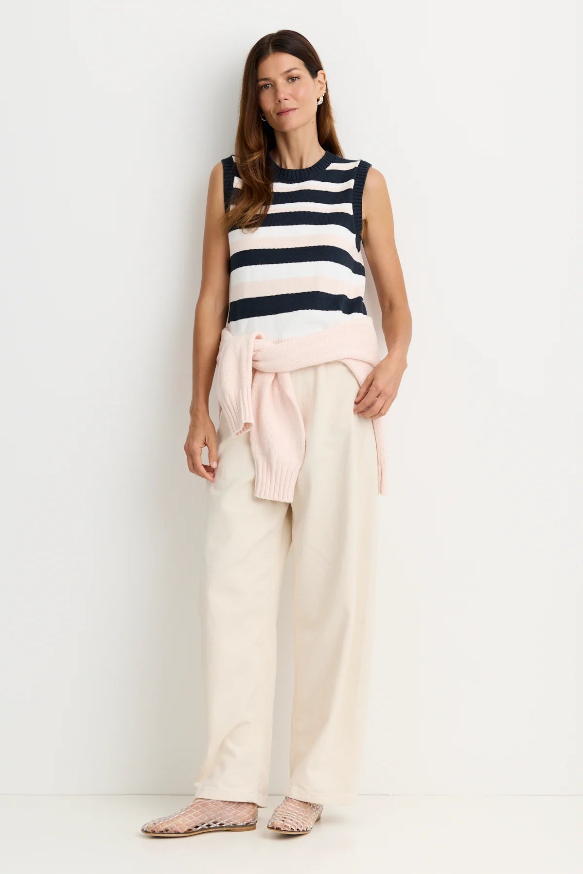 Elton Sleeveless Tee - Navy Stripe
