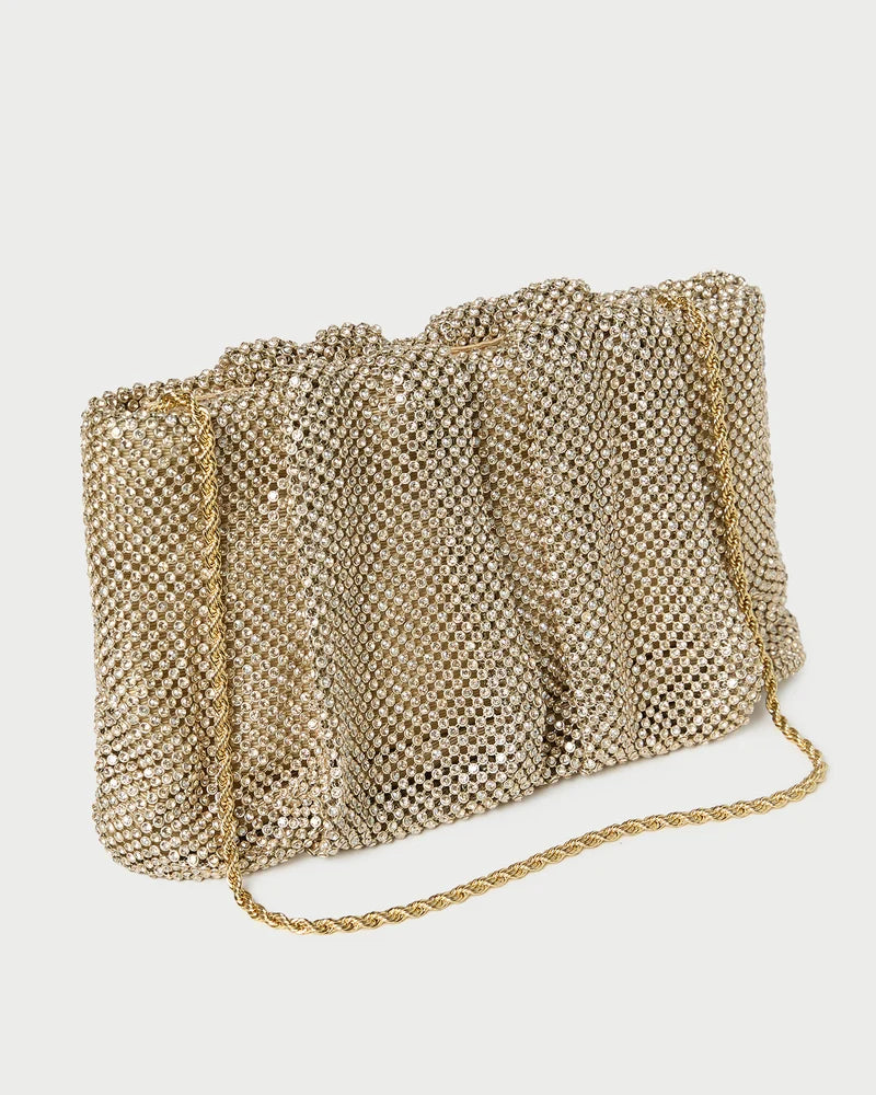 Loeffler Randall Serena Gold Diamanté Gathered Clutch