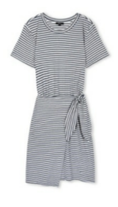 Edie Dress - Ivory/Navy Micro Stripe