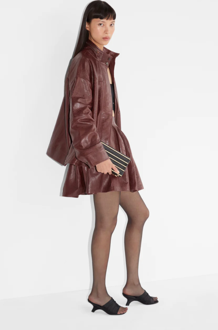 Bryar Leather Mini Skirt-Mahogany