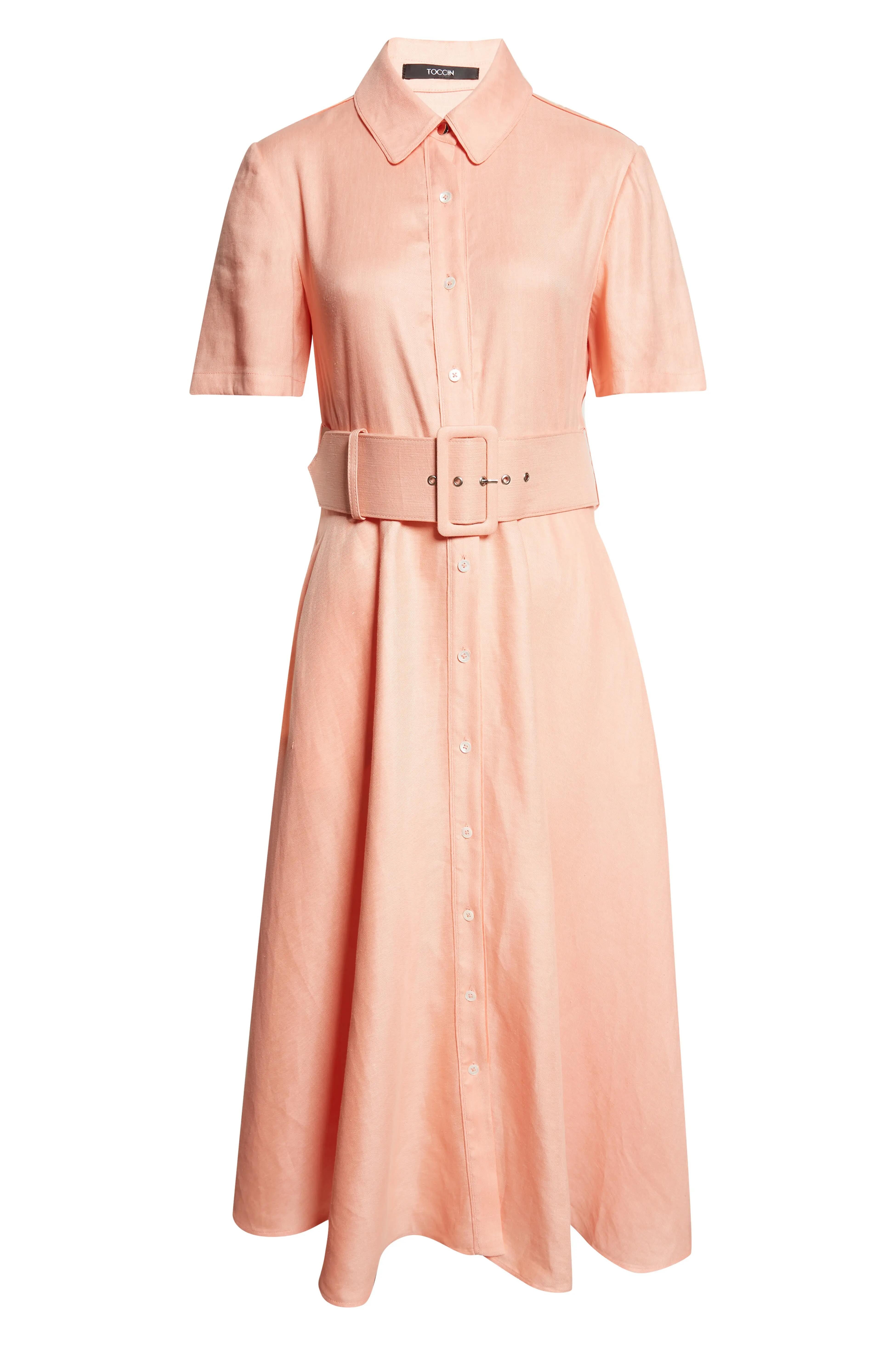 Toccin Jean Short Sleeve Shirt Dress - Sherbert