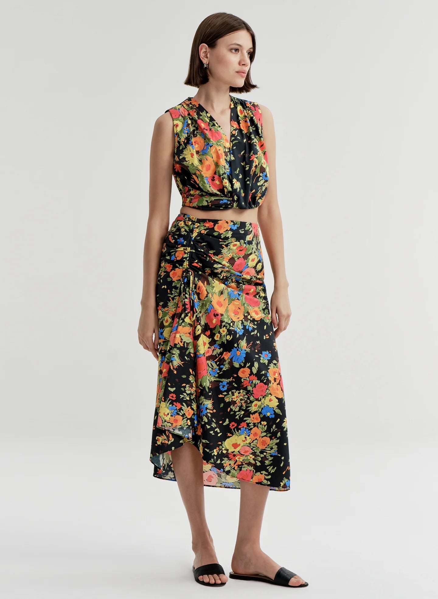 ALC Brooklyn Cropped Floral Top - Black/Persimmon