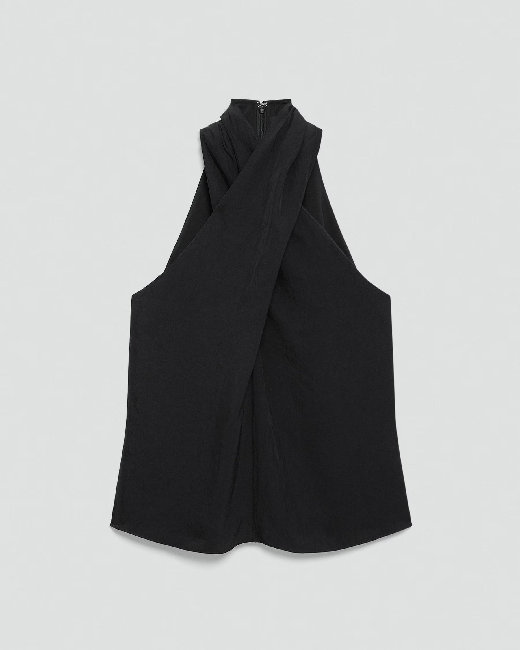 Theory Twisted Halter Top in Washed Twill - Black