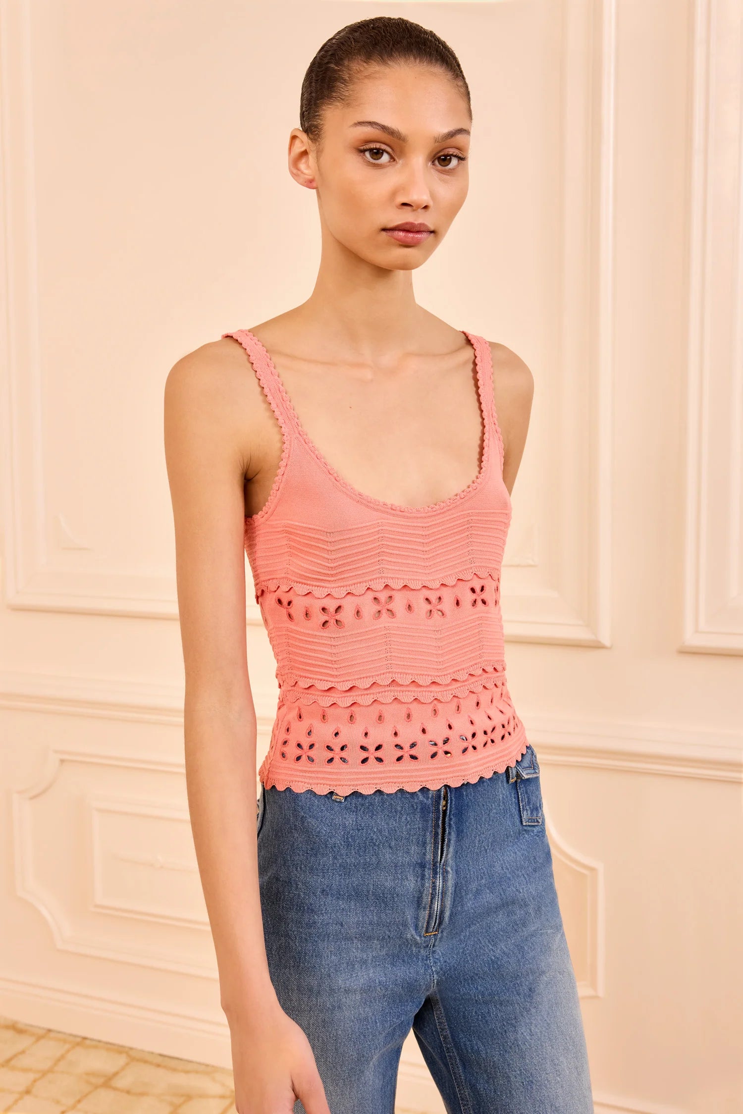 Ulla Johnson Esme Eyelet Knit Camisole - Coral Peony