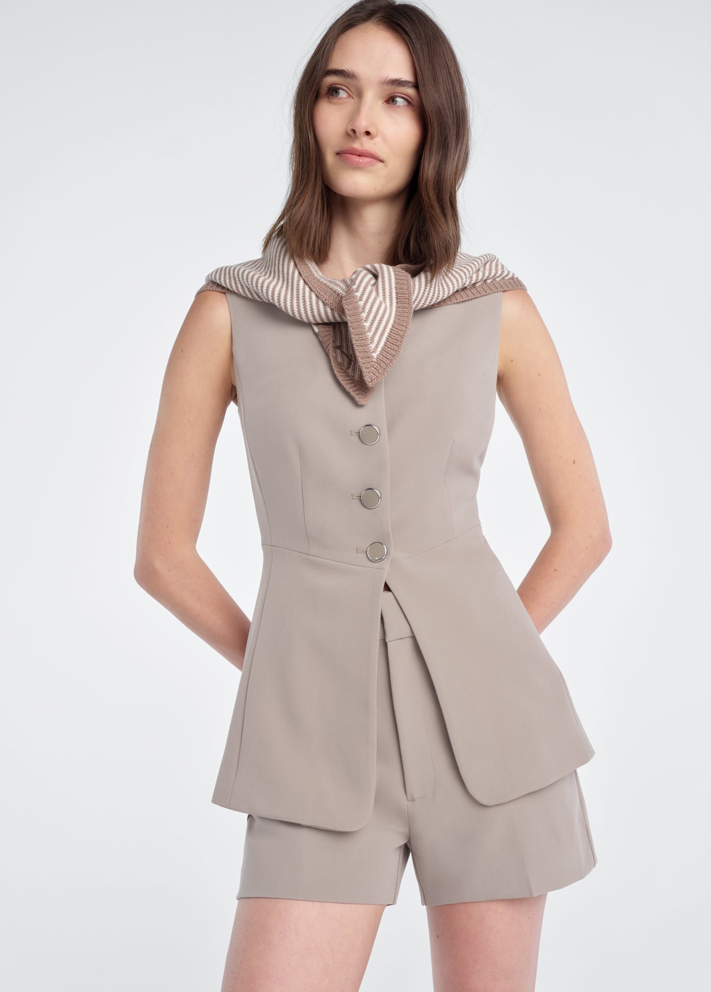 The Triangle Scarf - Soft Taupe Stripe