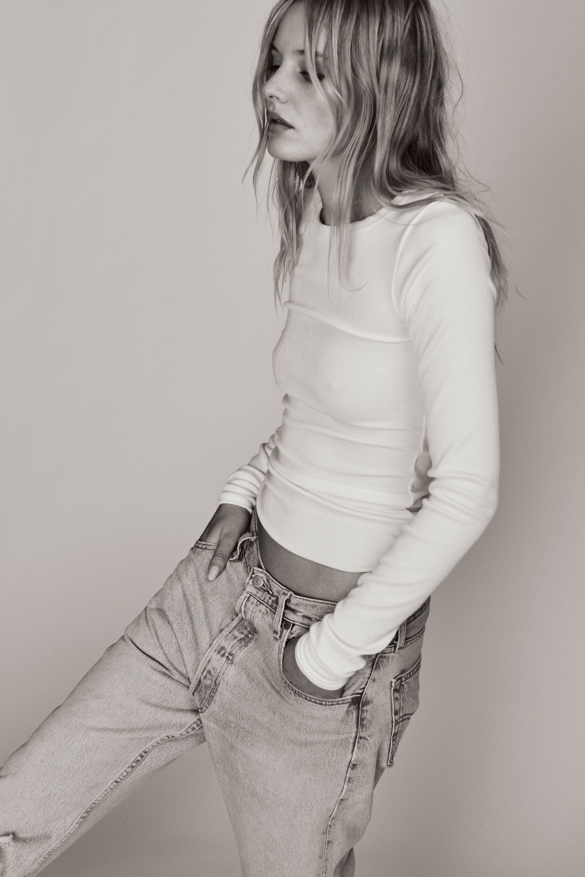 Long Sleeve Fitted Top - Cream