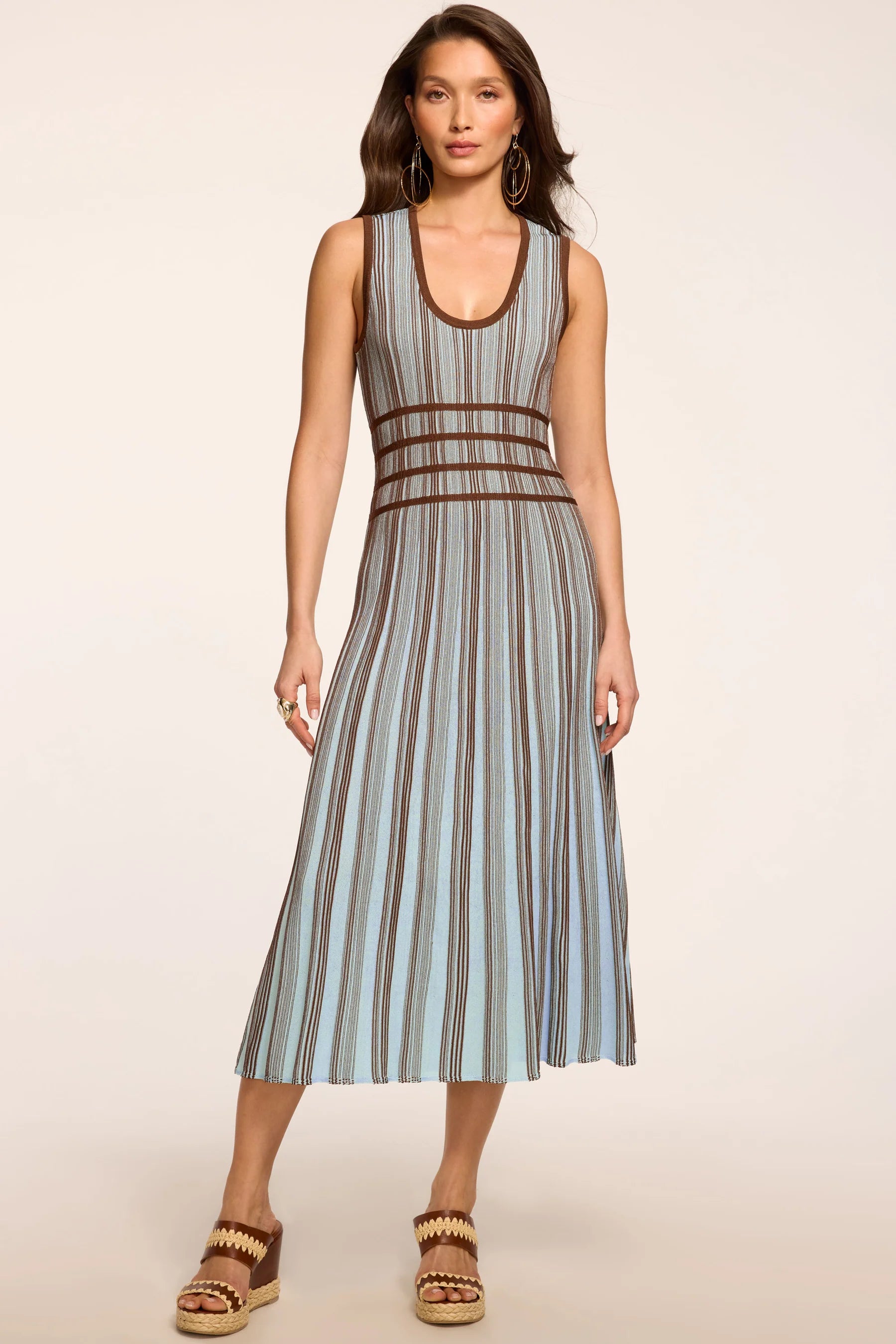 Ramy Brook Arlette Striped Knit Midi Dress - Sepia