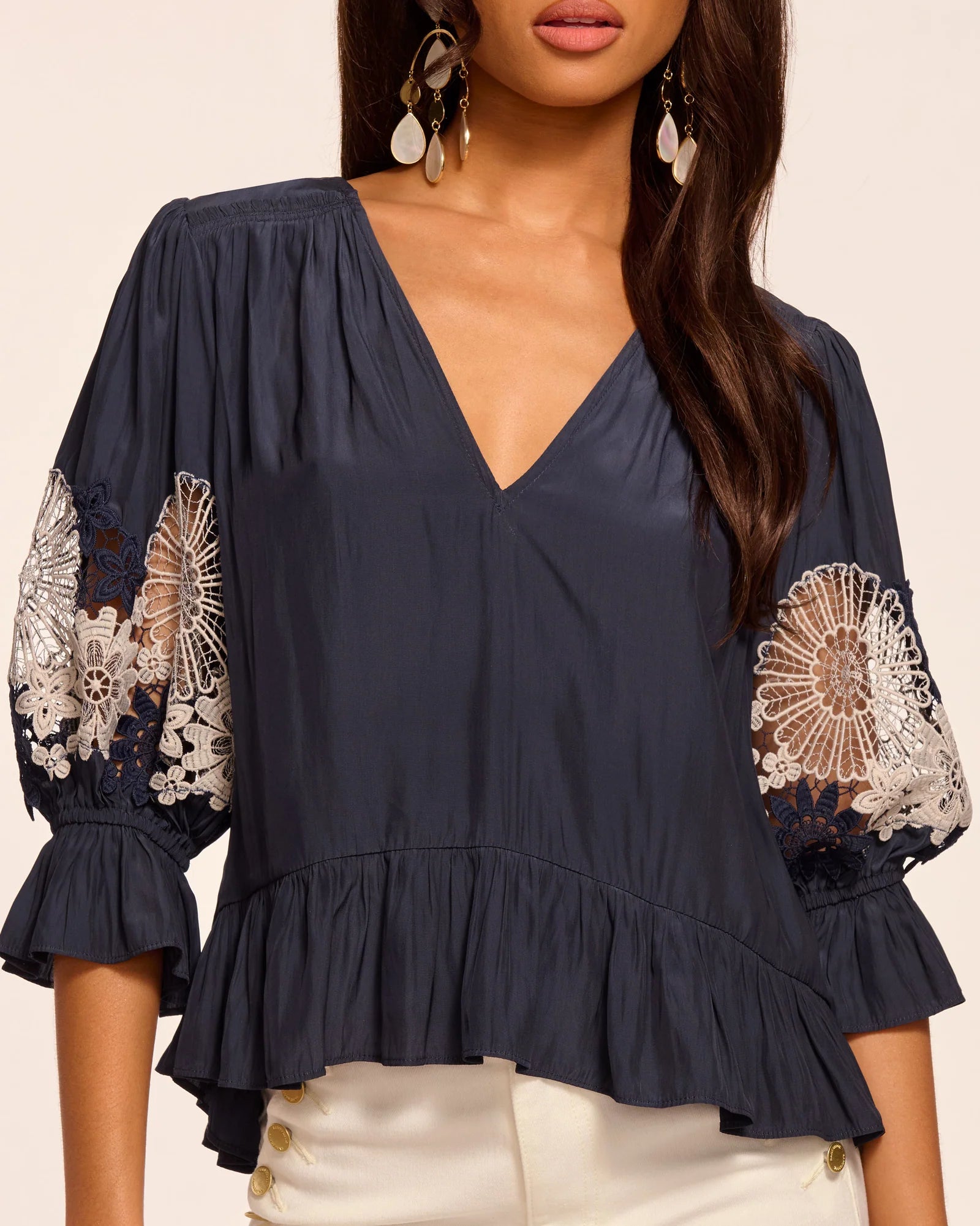 Ramy Brook Berry Embroidered Short Sleeve Blouse