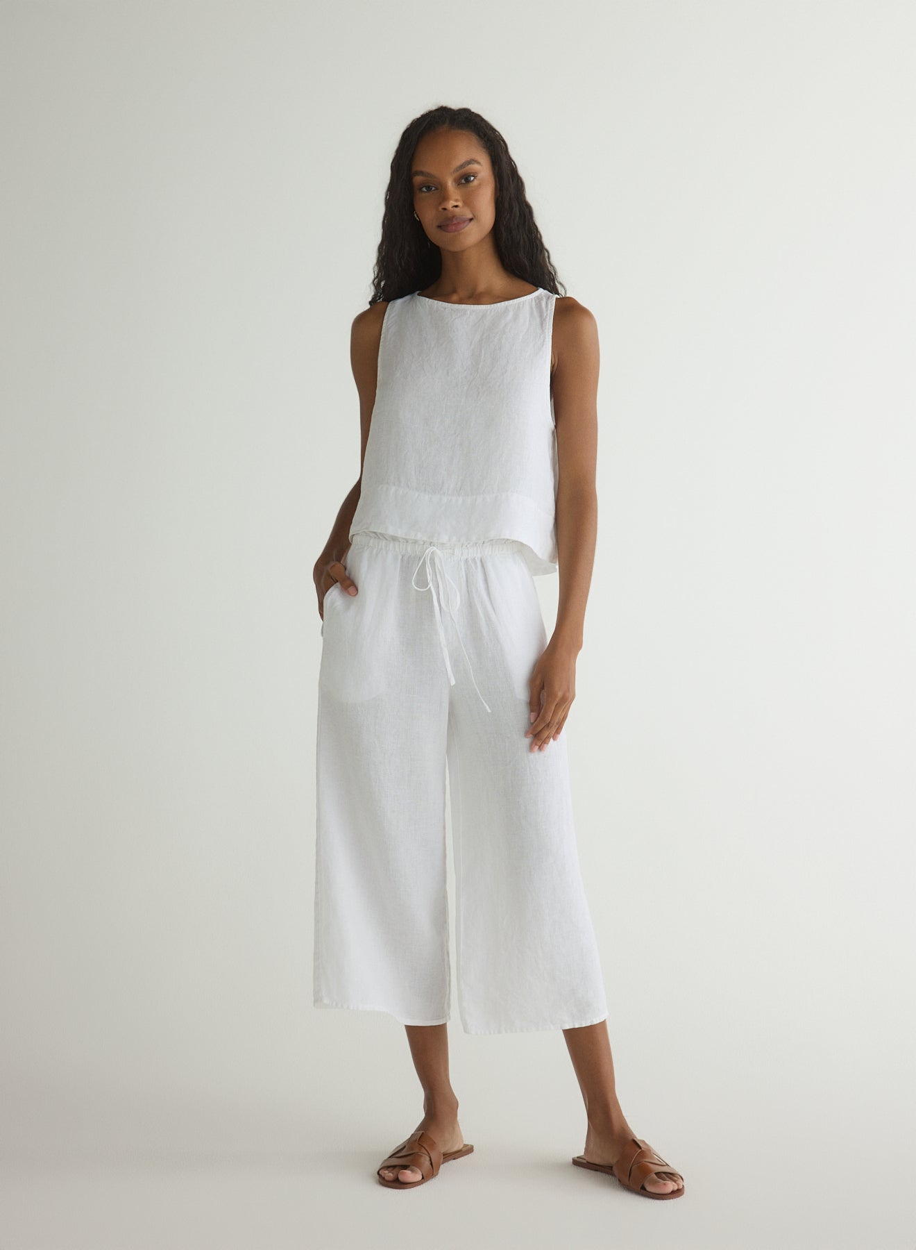 Ruffle Waist Wide Leg Crop