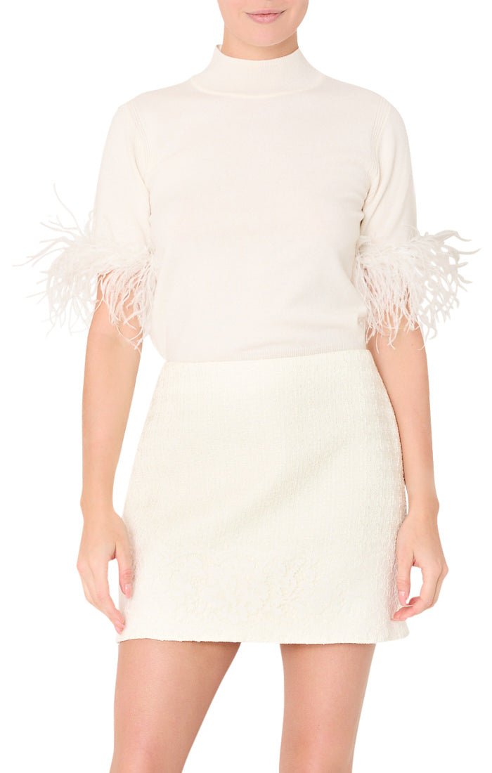 Milly Short Sleeve Feather Mockneck Sweater