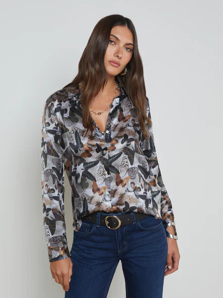 Tyler L/S Blouse - Multi Dark Butterfly