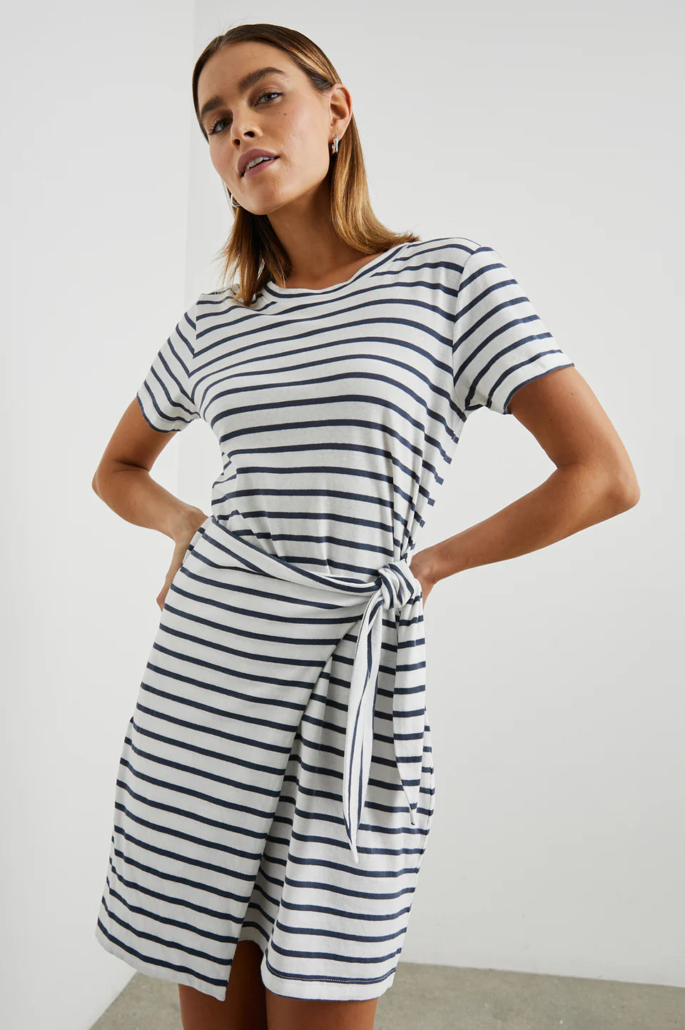 Edie Dress - Ivory Navy Stripe