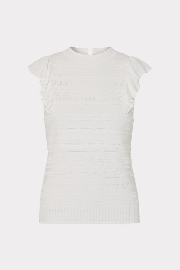 Pointelle Flutter Sleeve Top - Ecru
