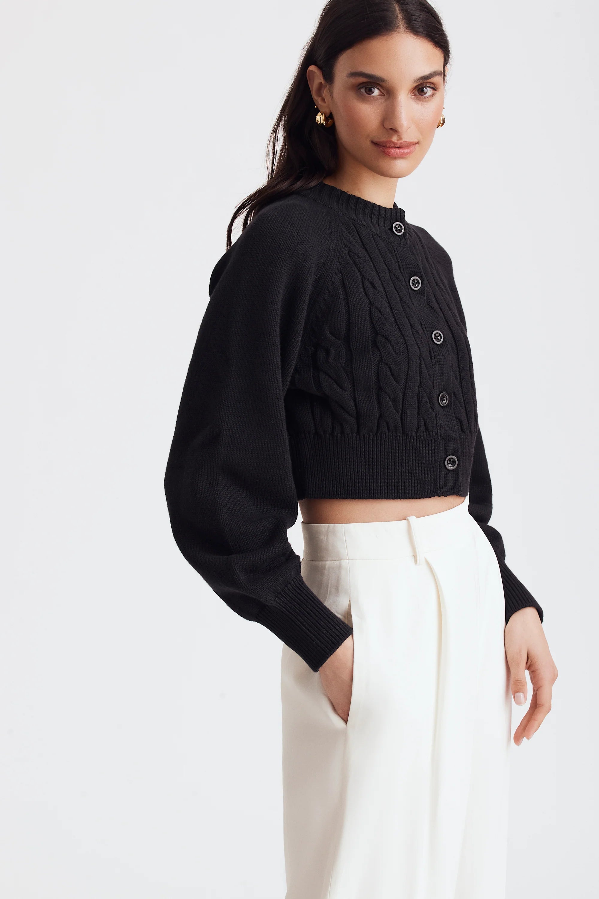 Rita Cable Knit Cardigan - Jet