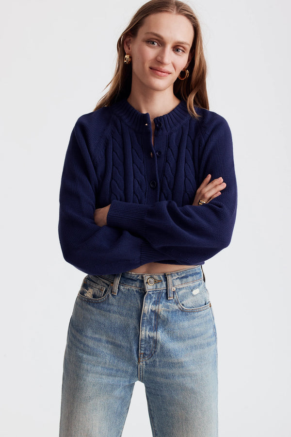 Rita Cable Knit Cardigan - Navy