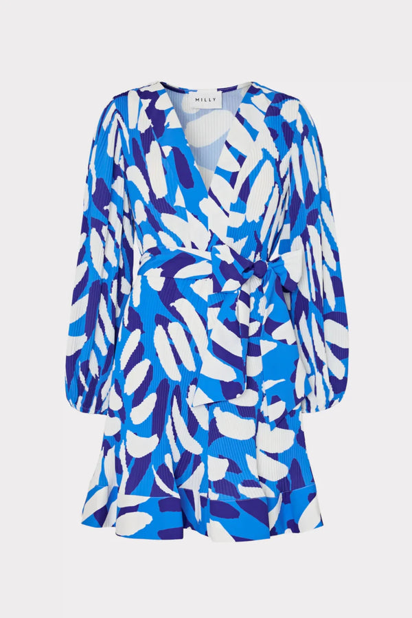 Liv Brushstroke Pleated Dress - Blue Multi