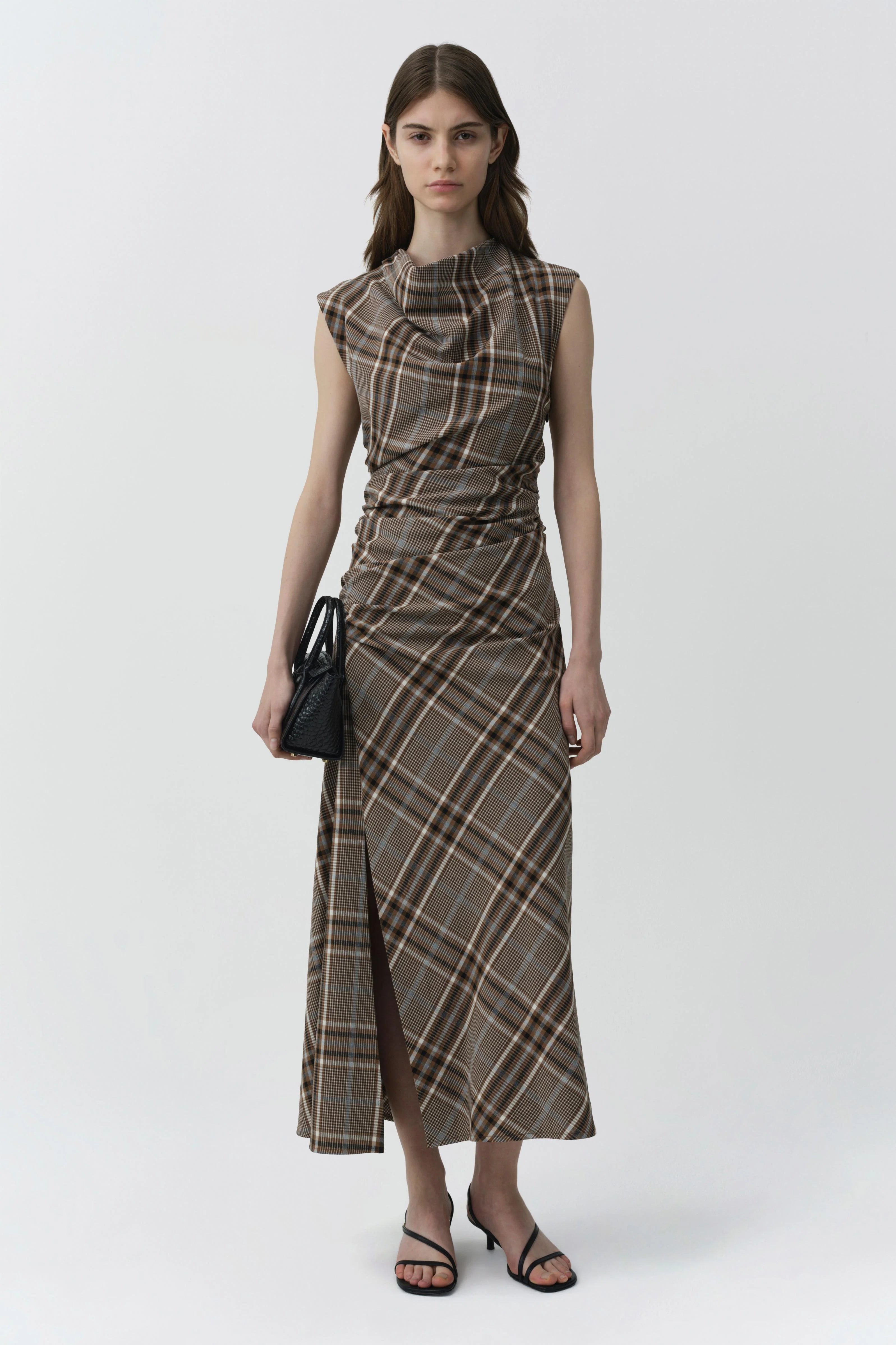 Simkhai Burke Draped Midi Dress - Otter Plaid