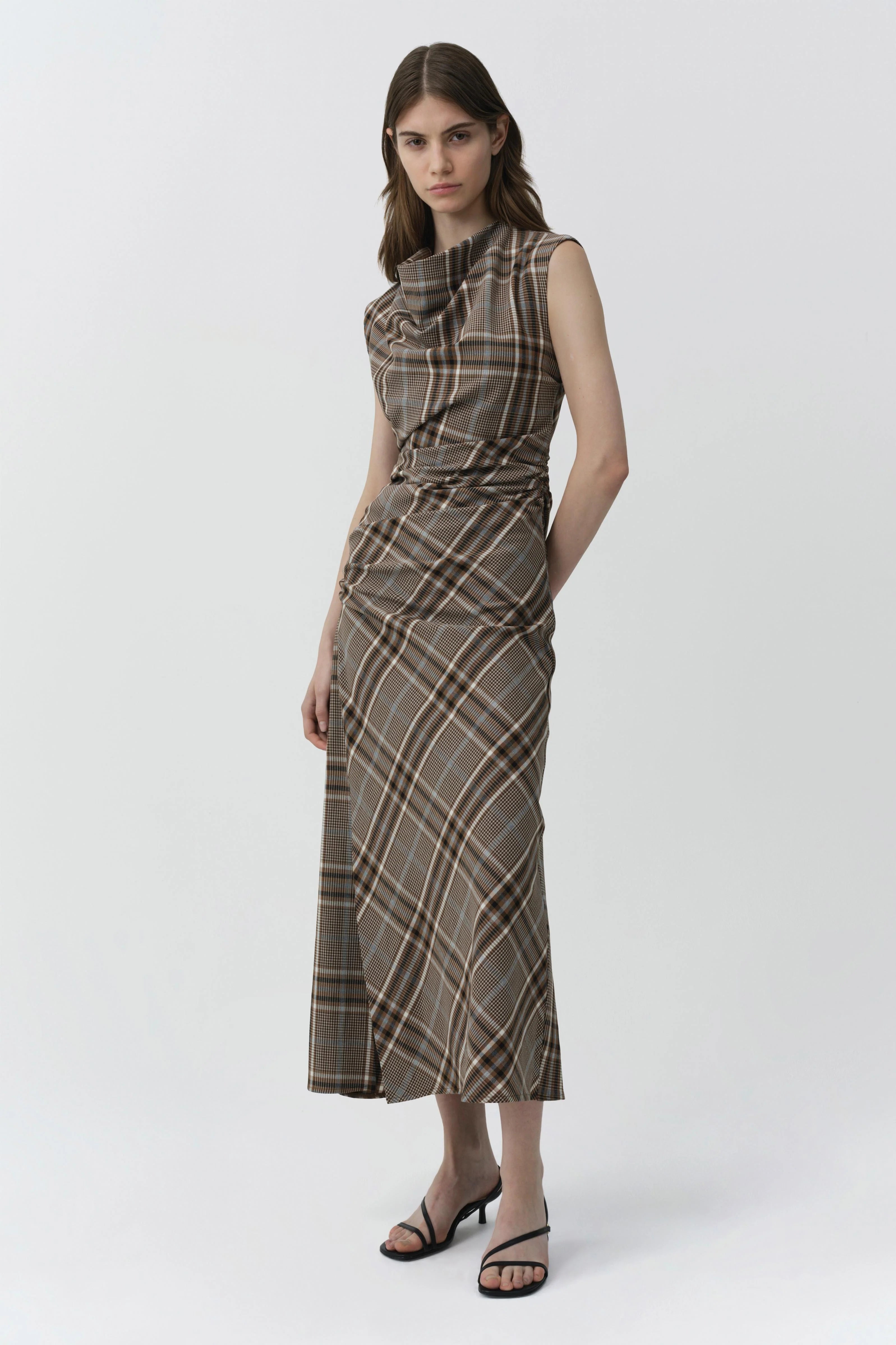 Simkhai Burke Draped Midi Dress - Otter Plaid