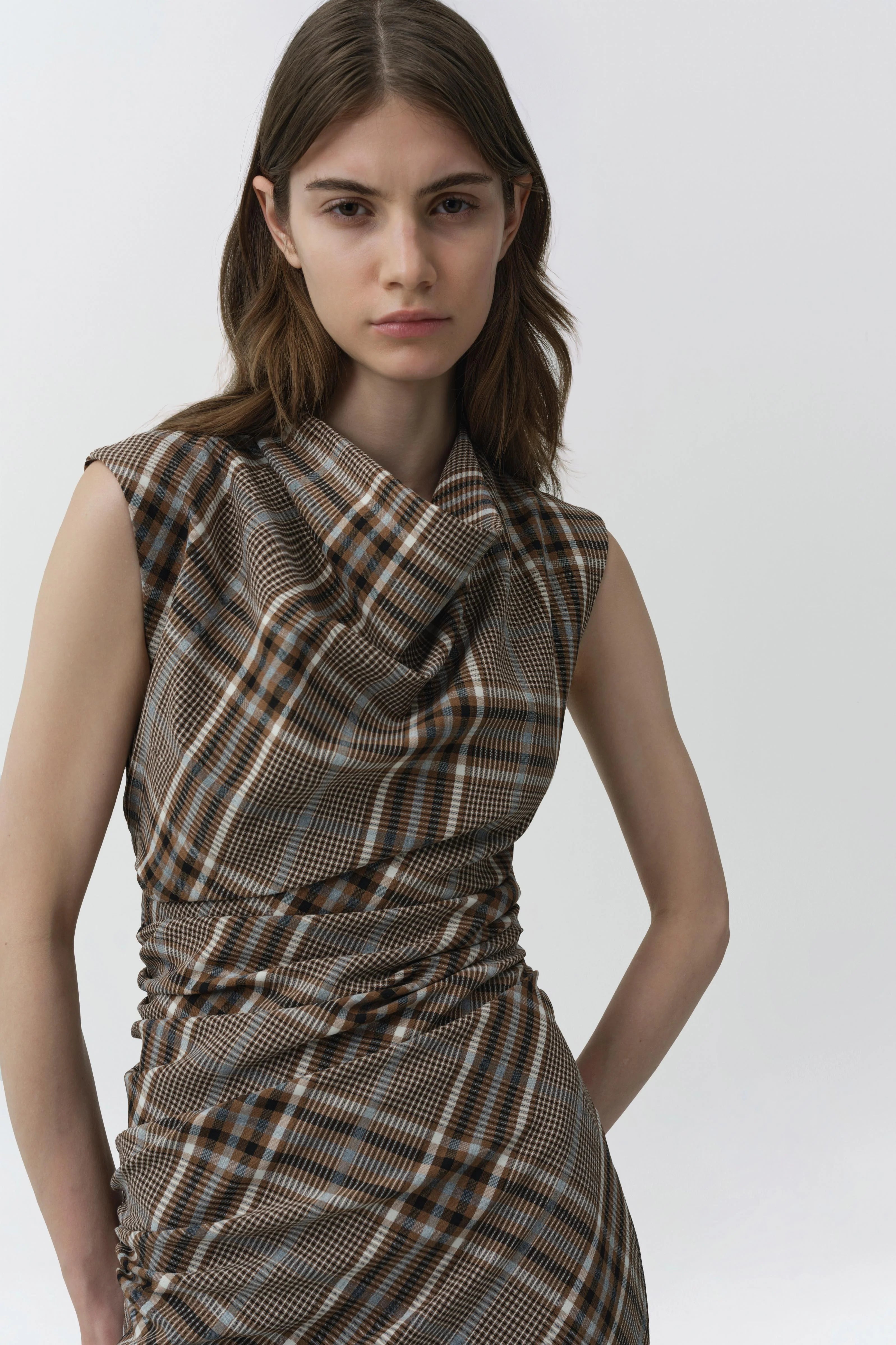 Simkhai Burke Draped Midi Dress - Otter Plaid