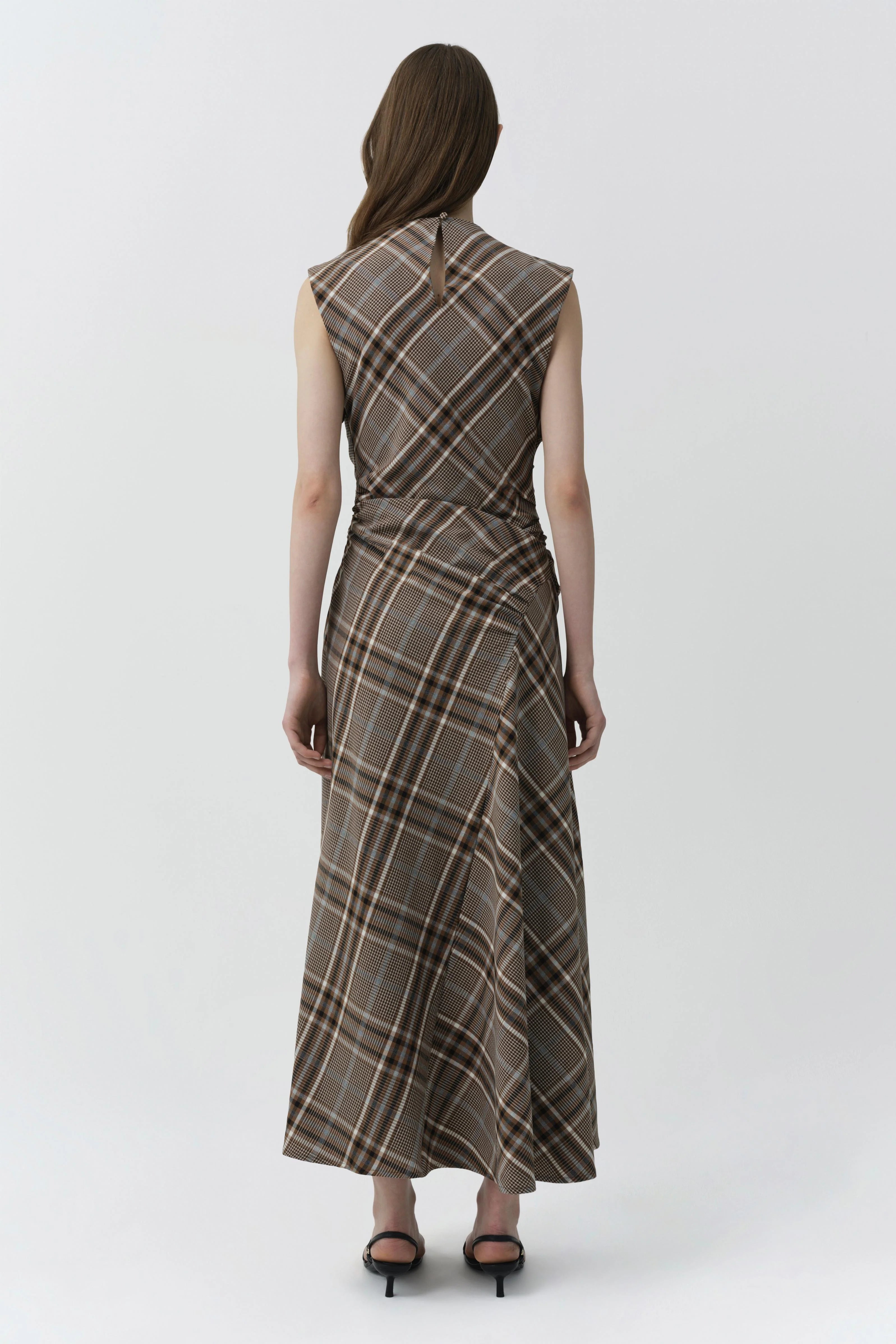 Simkhai Burke Draped Midi Dress - Otter Plaid