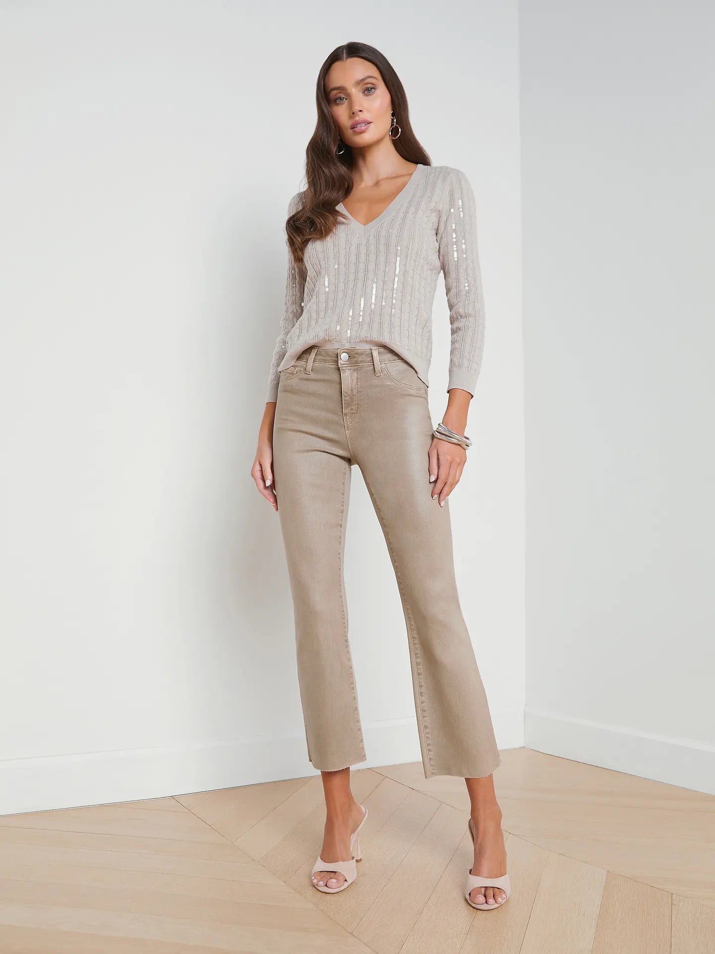 L'Agence Kendra High Rise Crop Flare - Rye Coated