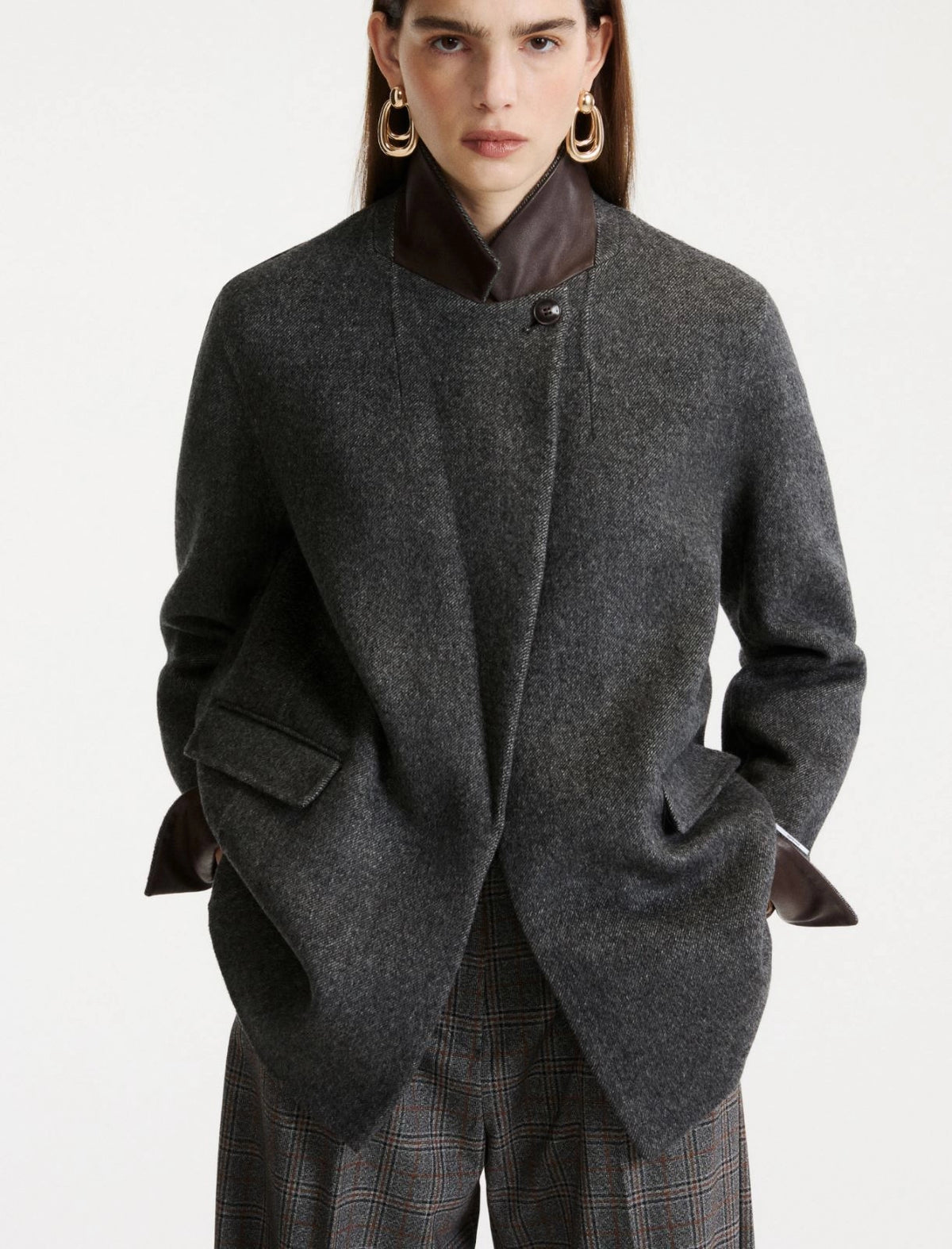 Marella Pure wool double-sided fabric blazer - MELANGE DARK GREY