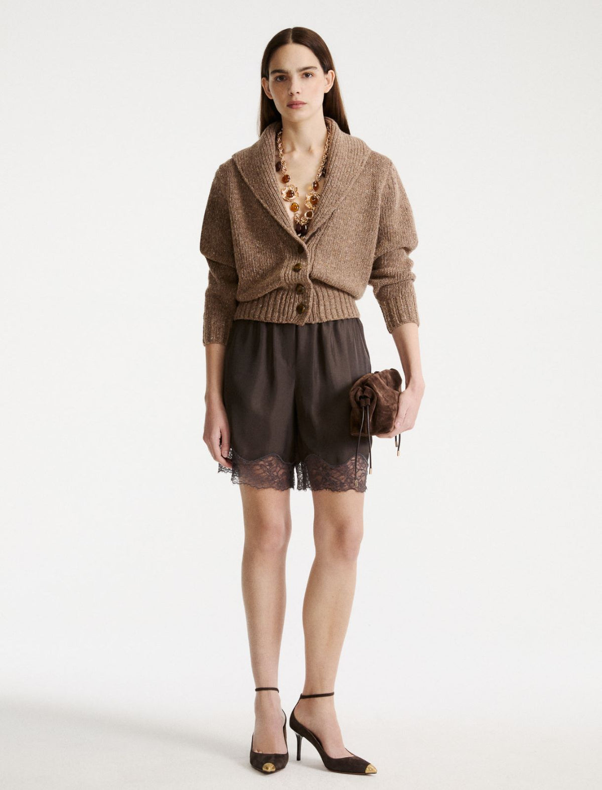 Marella Wool-blend button-front cardigan - HAZELNUT BROWN