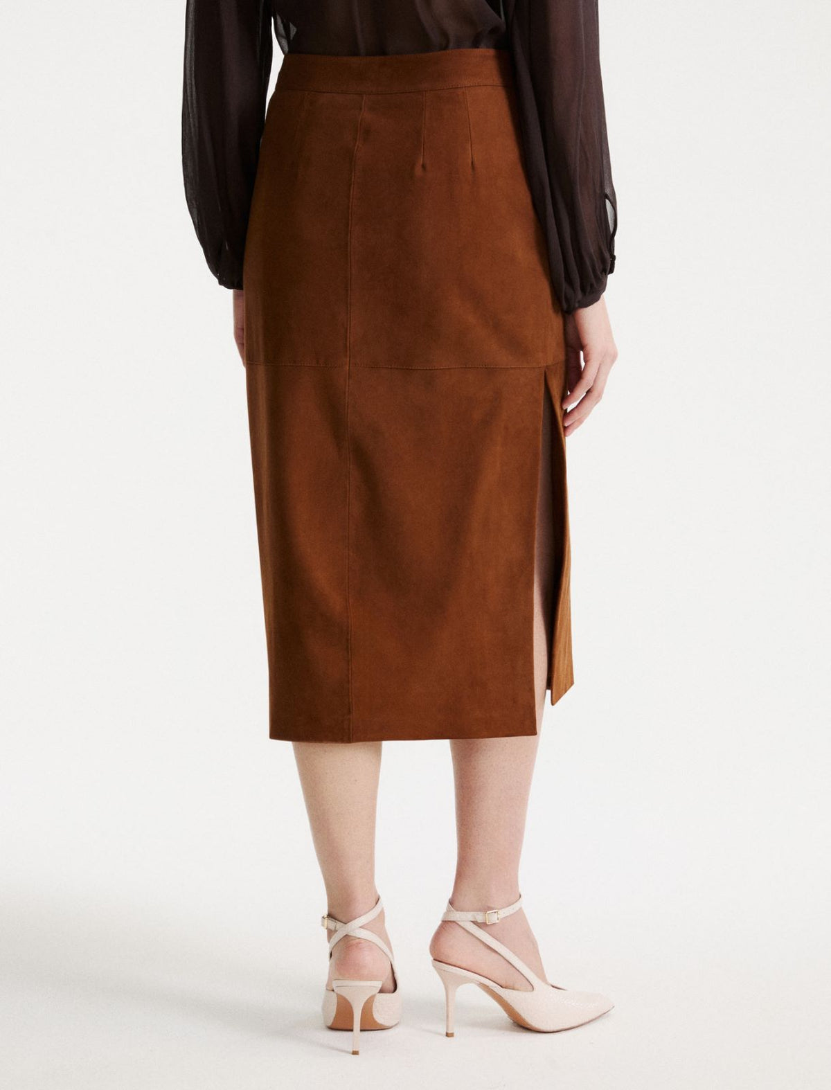 Marella Suede pencil skirt - COGNAC