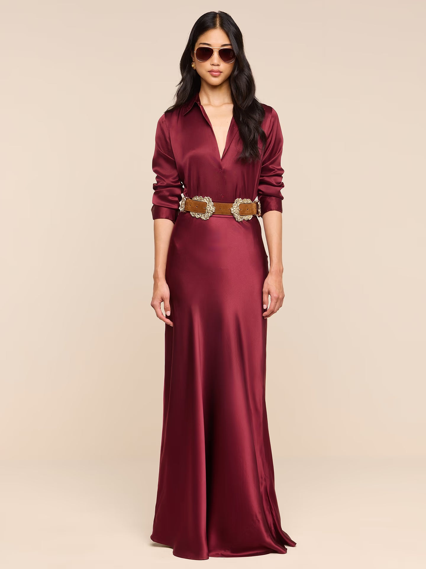 L'Agence Ryker Silk Maxi Skirt - Merlot