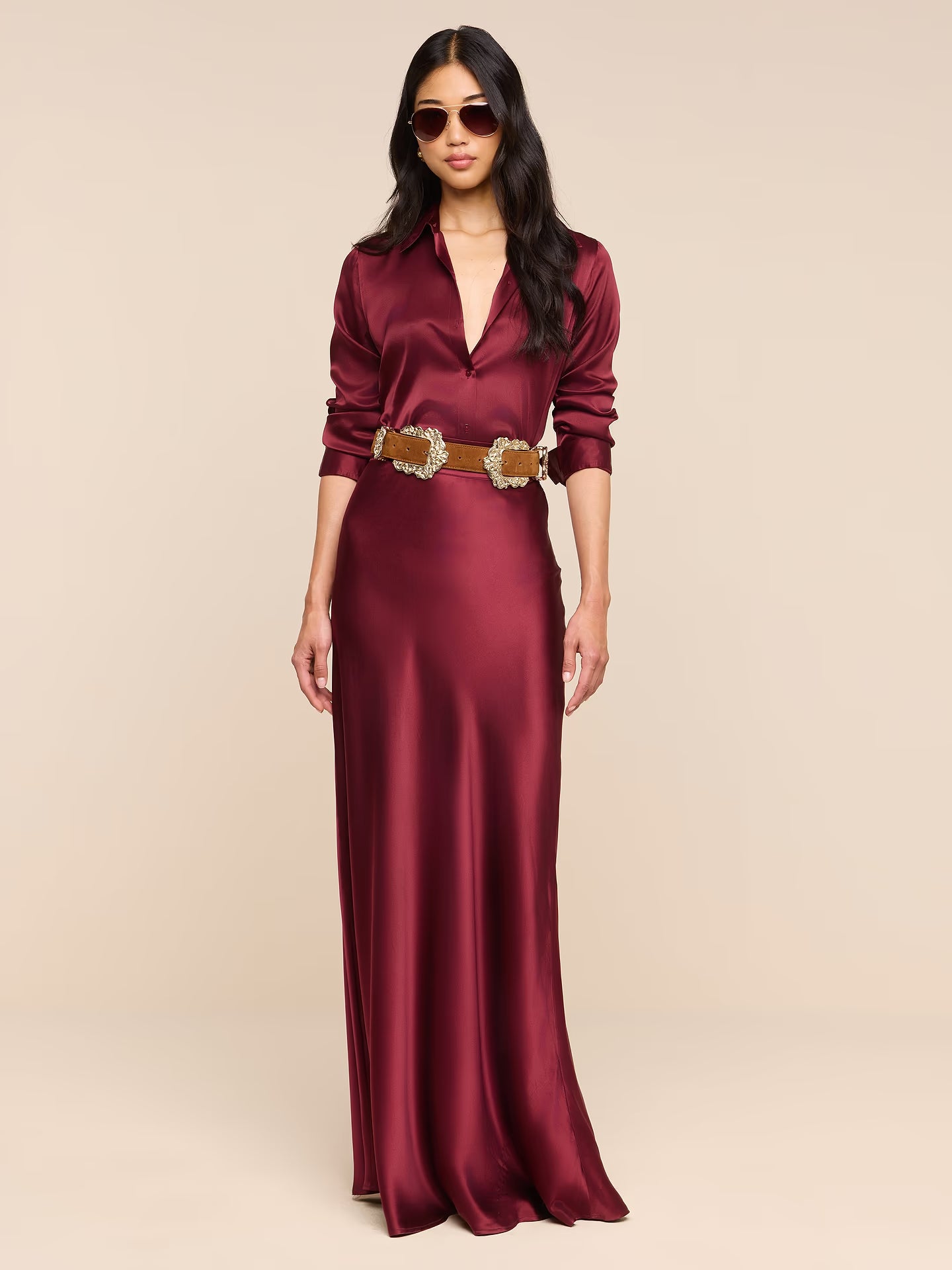 L'Agence Ryker Silk Maxi Skirt - Merlot