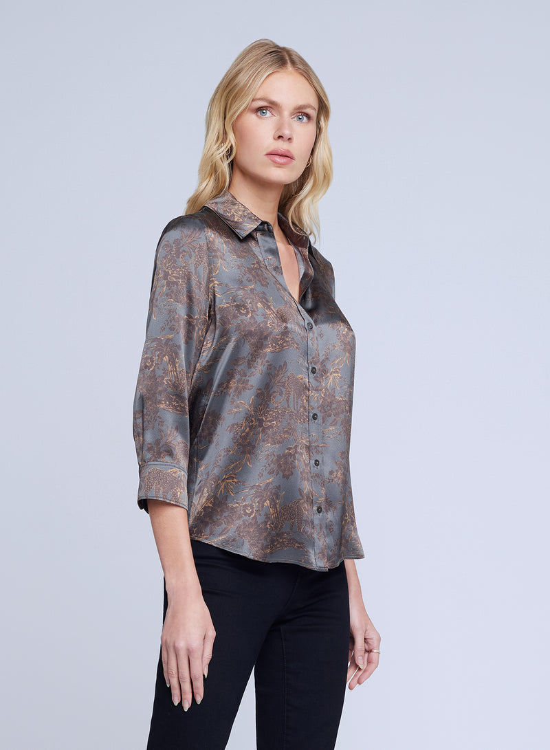 Dani 3/4 Sleeve Blouse - Charcoal Multi Safari Scenic