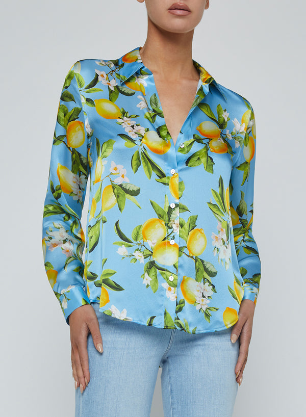 Tyler L/S Blouse - Sky Blue & Yellow Floral